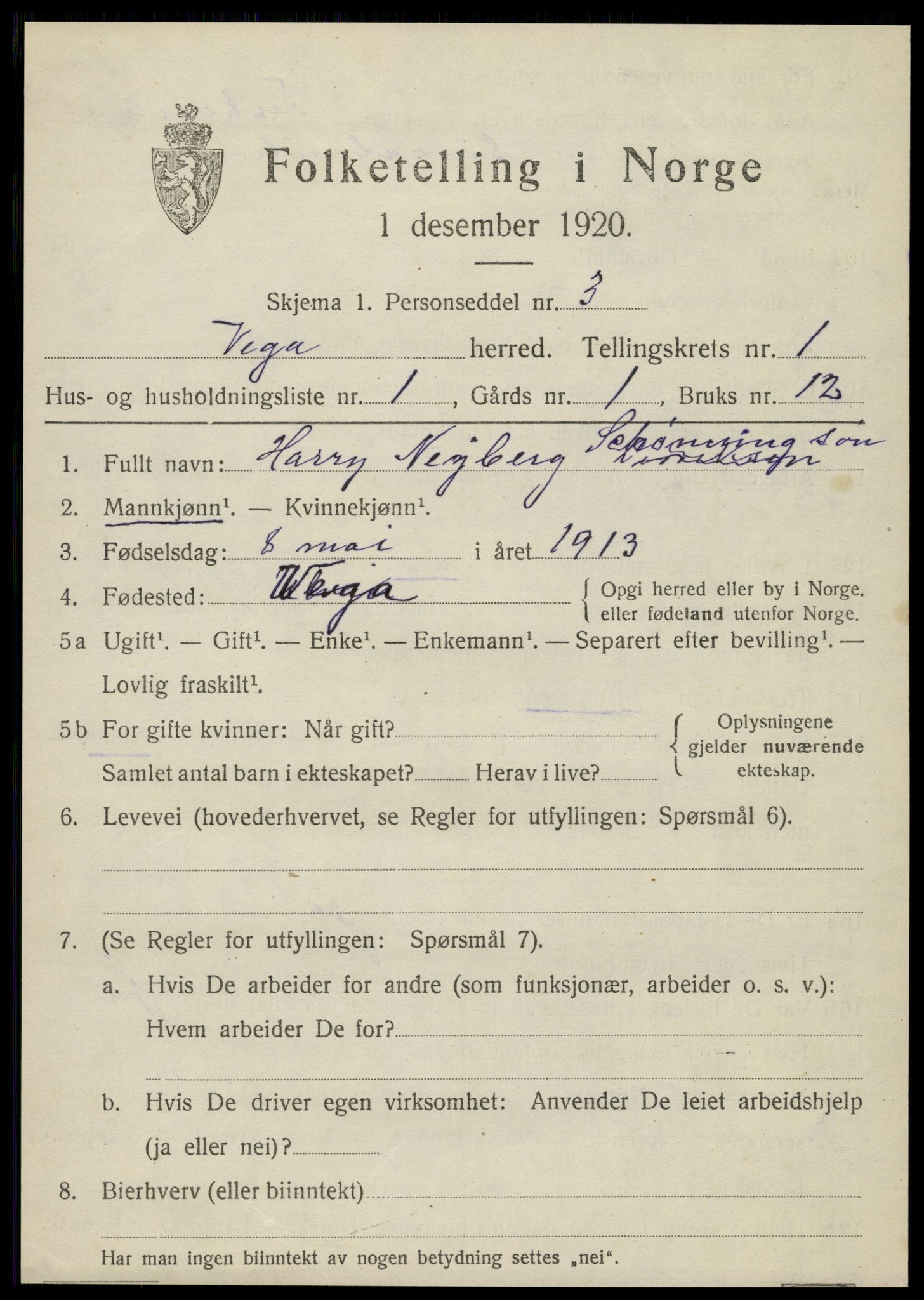 SAT, 1920 census for Vega, 1920, p. 947