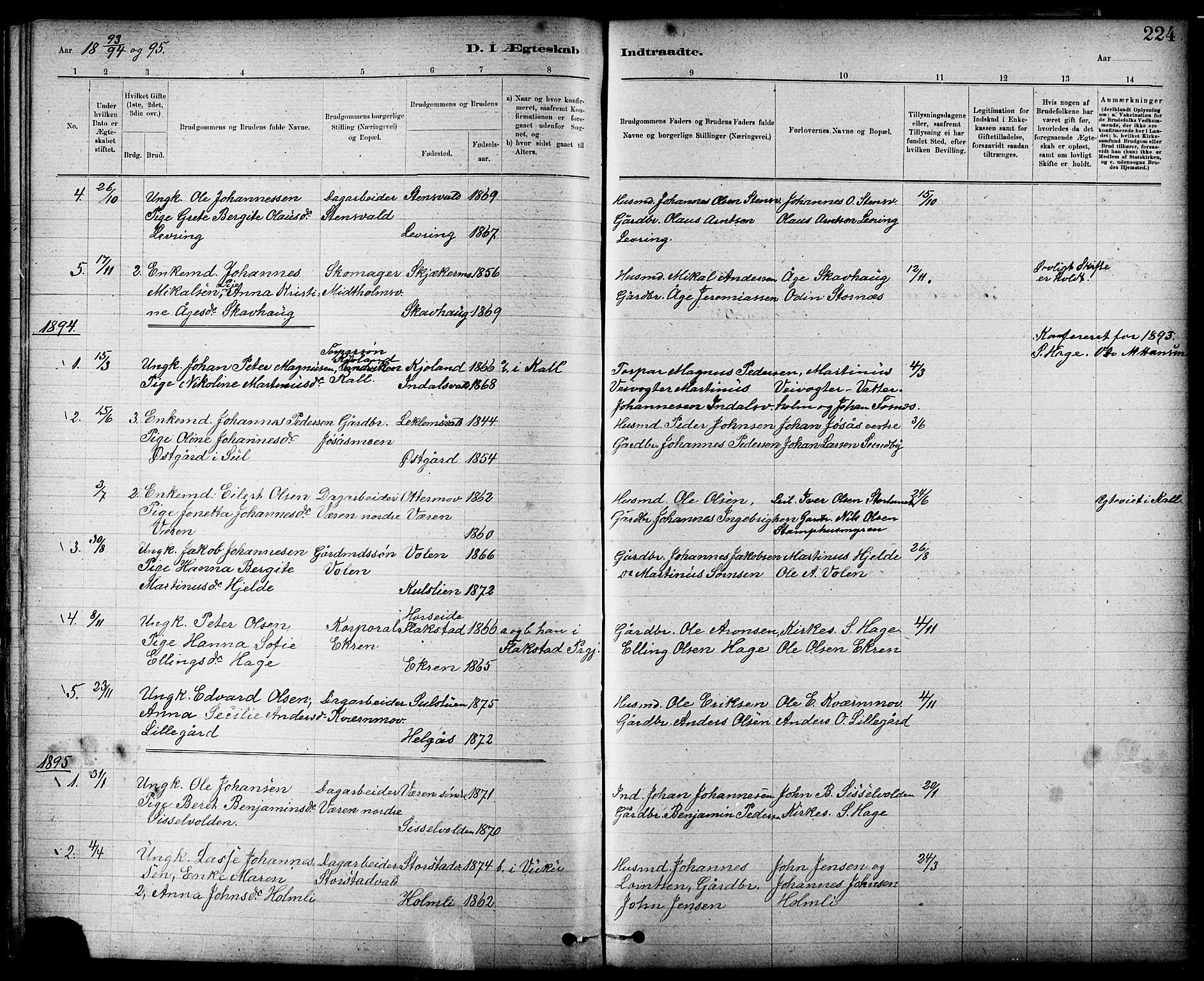 Ministerialprotokoller, klokkerbøker og fødselsregistre - Nord-Trøndelag, SAT/A-1458/724/L0267: Parish register (copy) no. 724C03, 1879-1898, p. 224