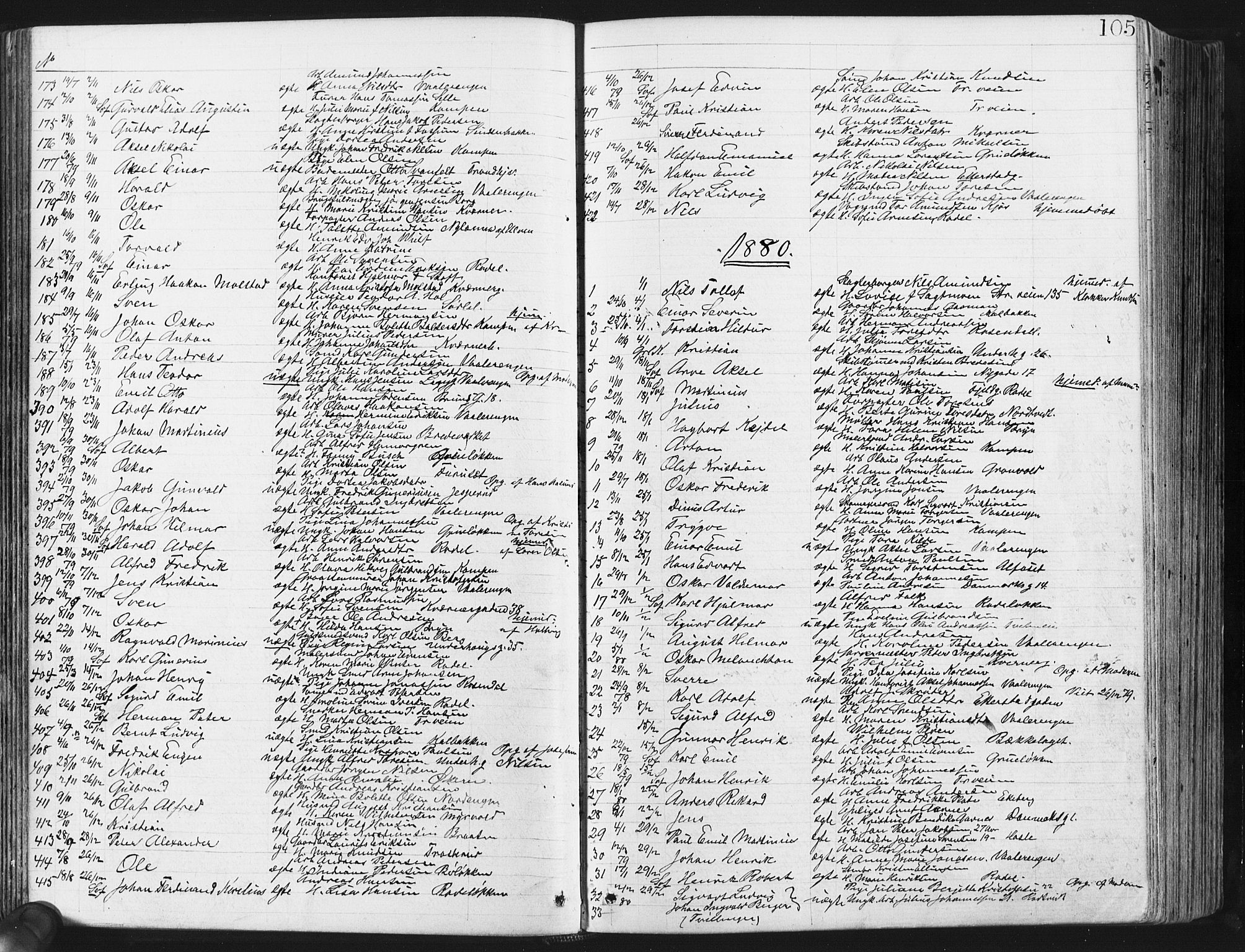 Østre Aker prestekontor Kirkebøker, SAO/A-10840/G/Ga/L0003: Parish register (copy) no. I 3, 1868-1913, p. 105