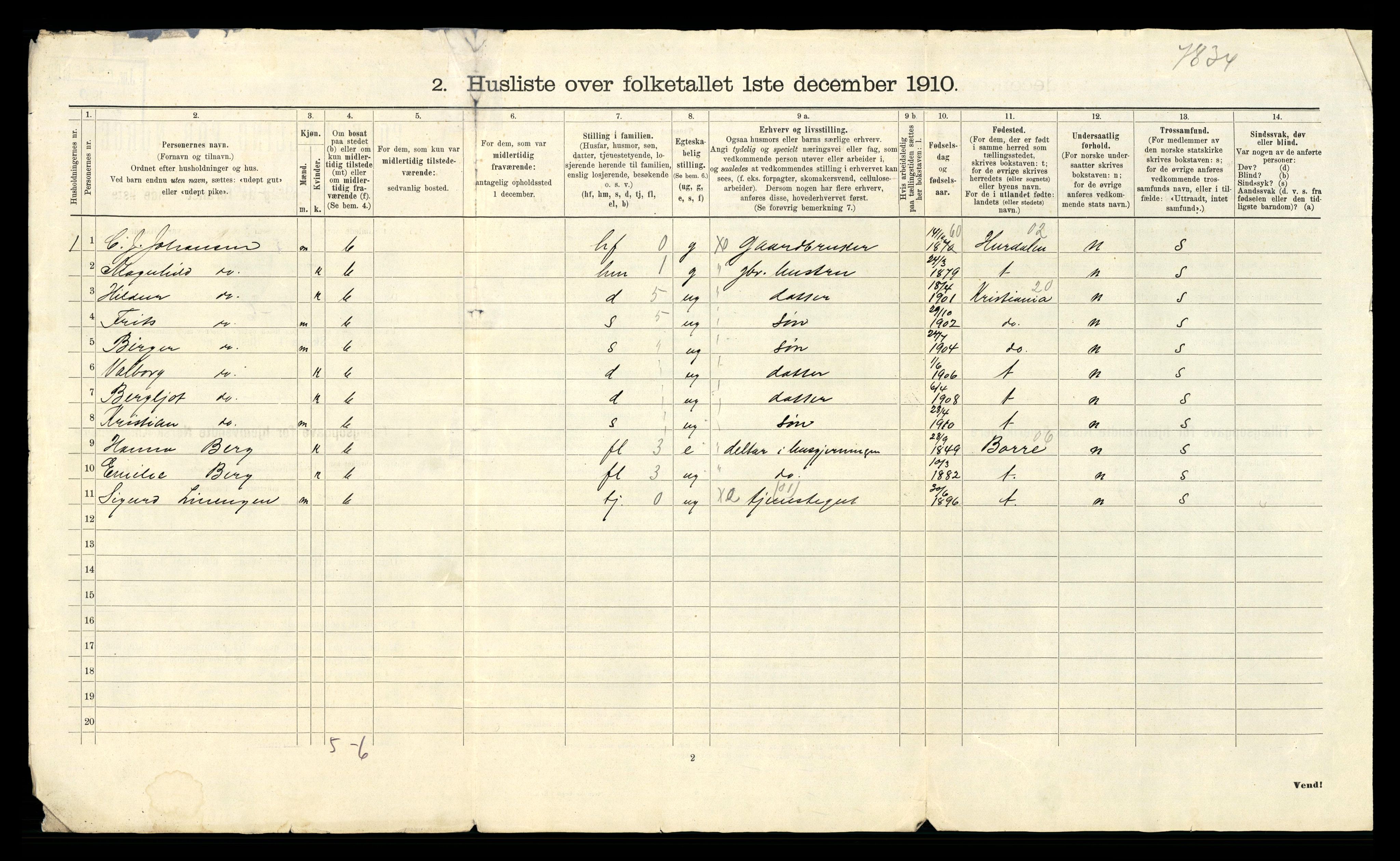 RA, 1910 census for Sande, 1910, p. 40