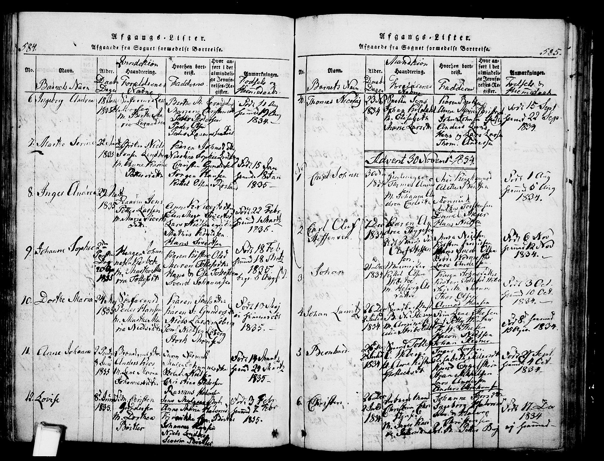 Skien kirkebøker, SAKO/A-302/G/Ga/L0002: Parish register (copy) no. 2, 1814-1842, p. 584-585