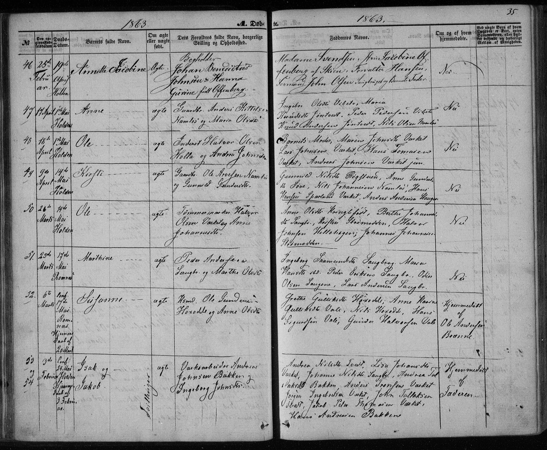 Holla kirkebøker, AV/SAKO-A-272/F/Fa/L0006: Parish register (official) no. 6, 1861-1869, p. 35