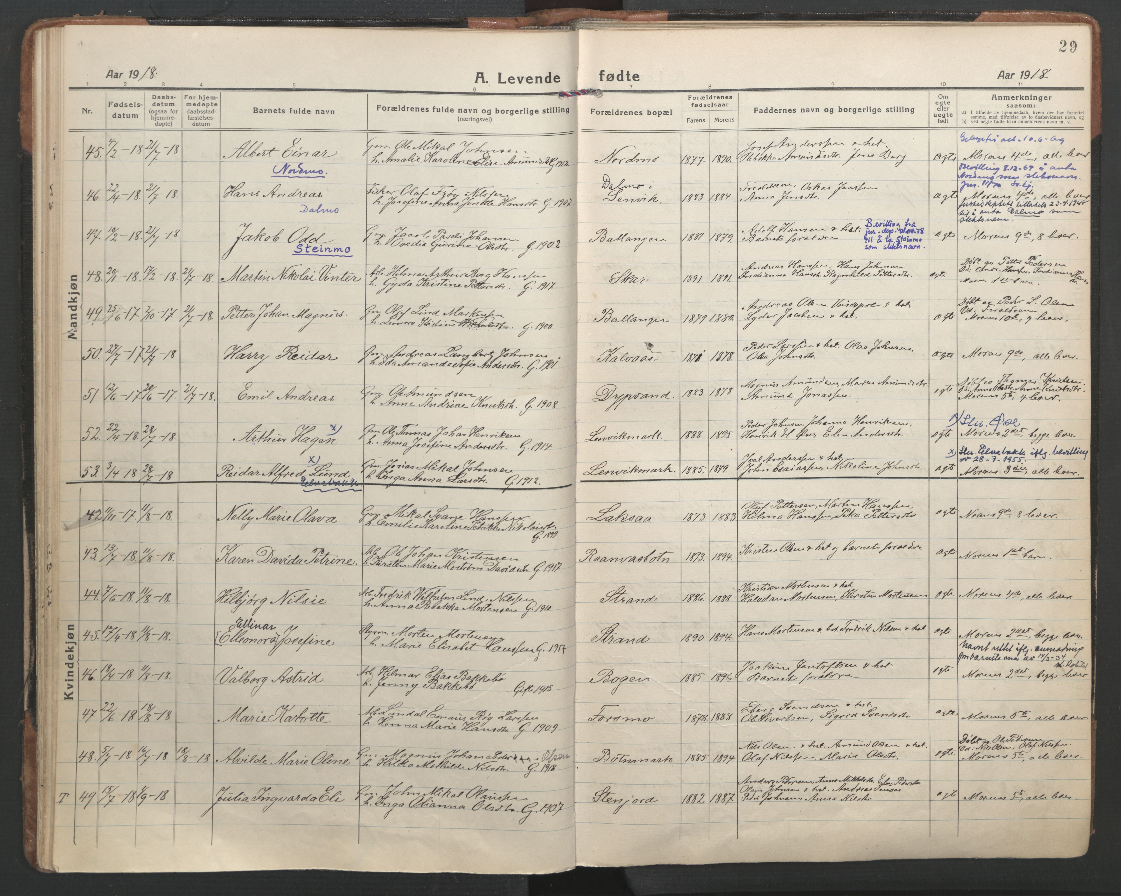 Ministerialprotokoller, klokkerbøker og fødselsregistre - Nordland, AV/SAT-A-1459/863/L0904: Parish register (official) no. 863A16, 1915-1937, p. 29