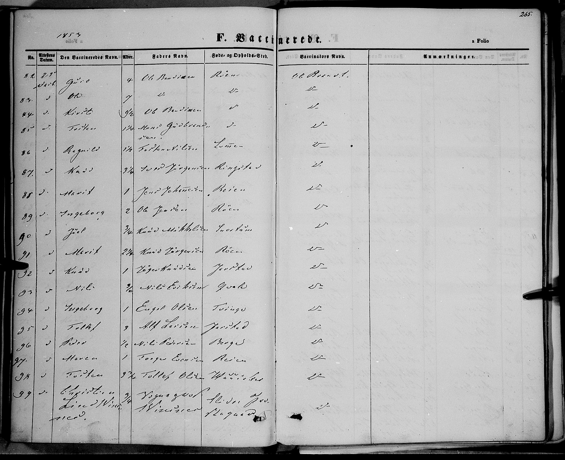 Vestre Slidre prestekontor, SAH/PREST-136/H/Ha/Haa/L0001: Parish register (official) no. 1, 1844-1855, p. 265