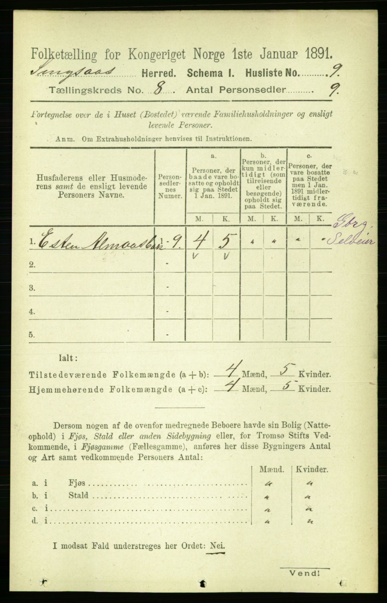 RA, 1891 census for 1646 Singsås, 1891, p. 1682