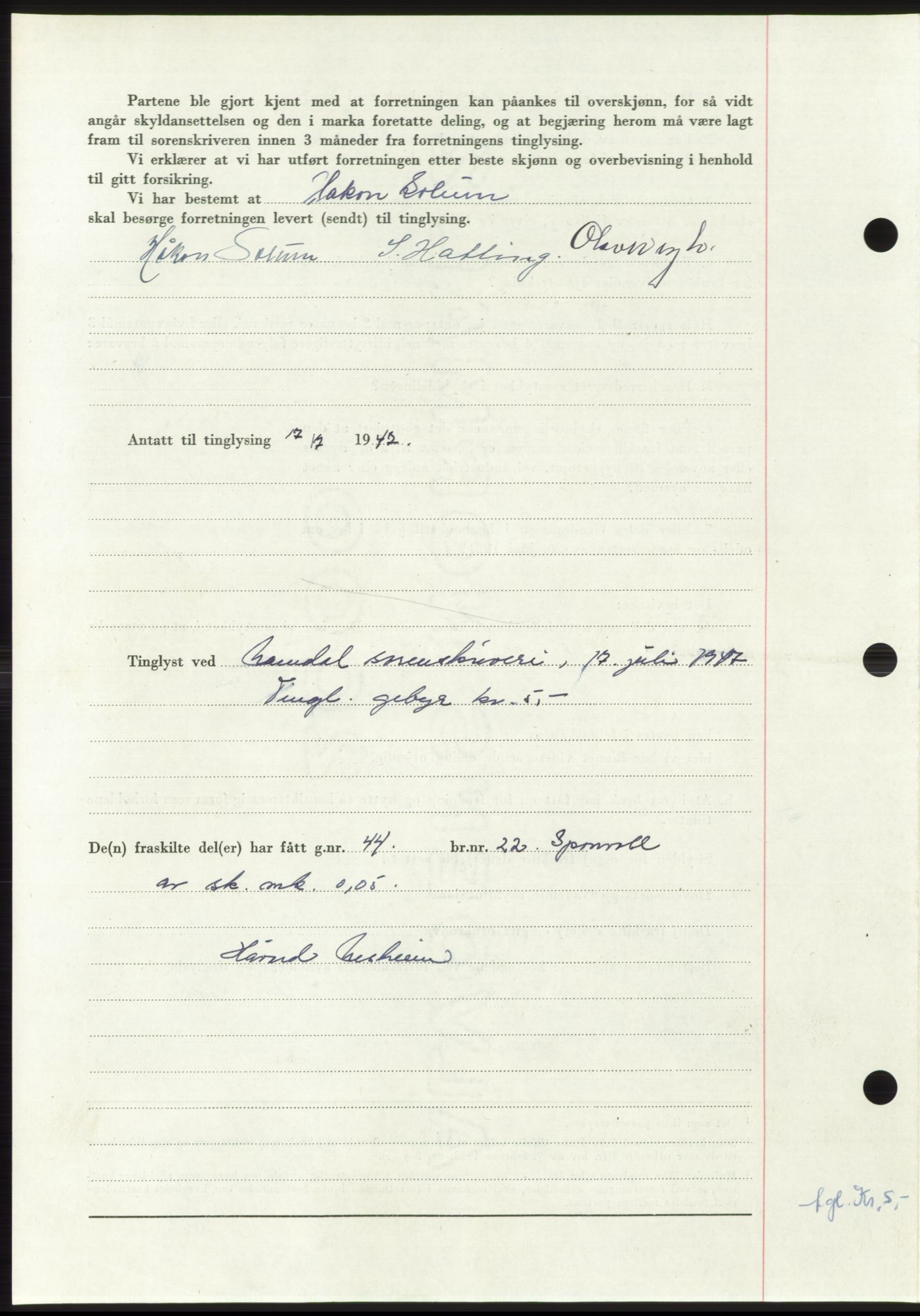 Namdal sorenskriveri, AV/SAT-A-4133/1/2/2C: Mortgage book no. -, 1947-1947, Diary no: : 1597/1947