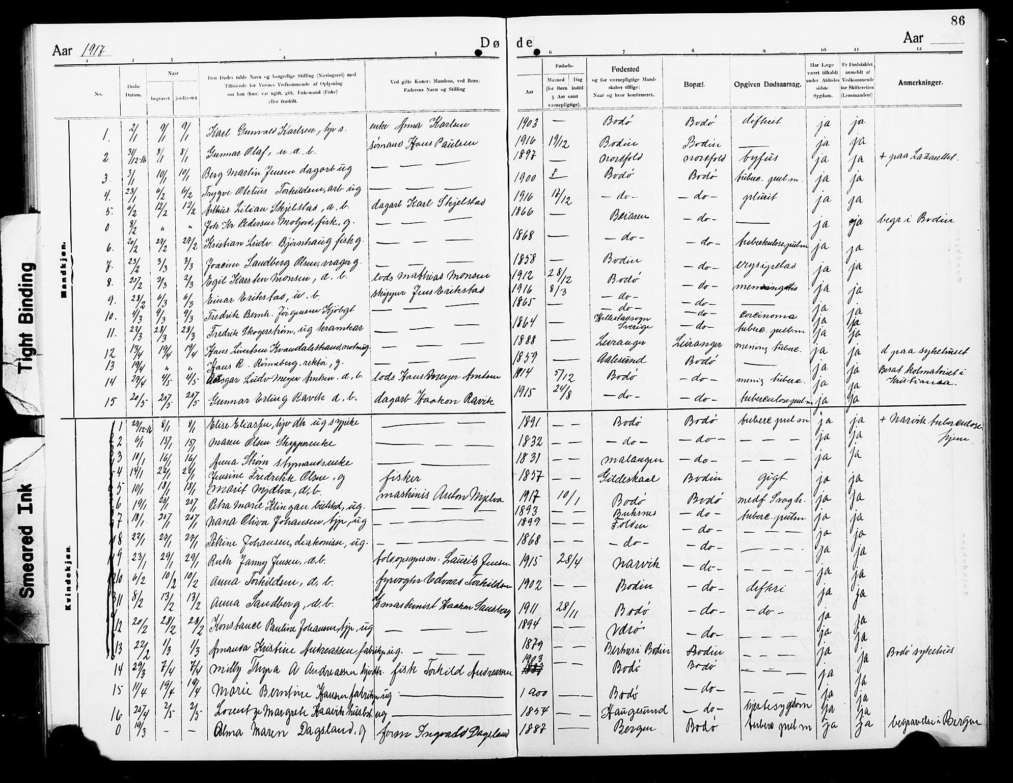 Ministerialprotokoller, klokkerbøker og fødselsregistre - Nordland, SAT/A-1459/801/L0035: Parish register (copy) no. 801C10, 1910-1923, p. 86