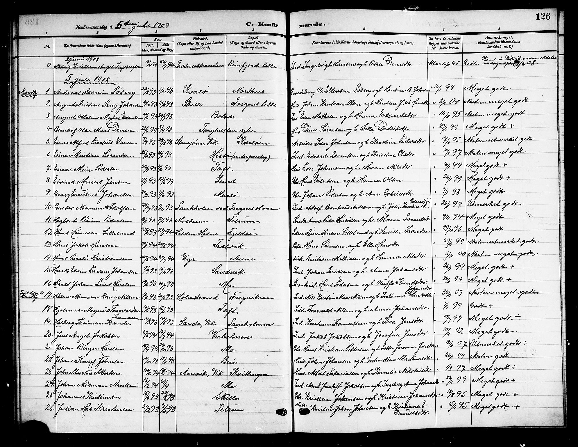 Ministerialprotokoller, klokkerbøker og fødselsregistre - Nordland, SAT/A-1459/813/L0214: Parish register (copy) no. 813C06, 1904-1917, p. 126