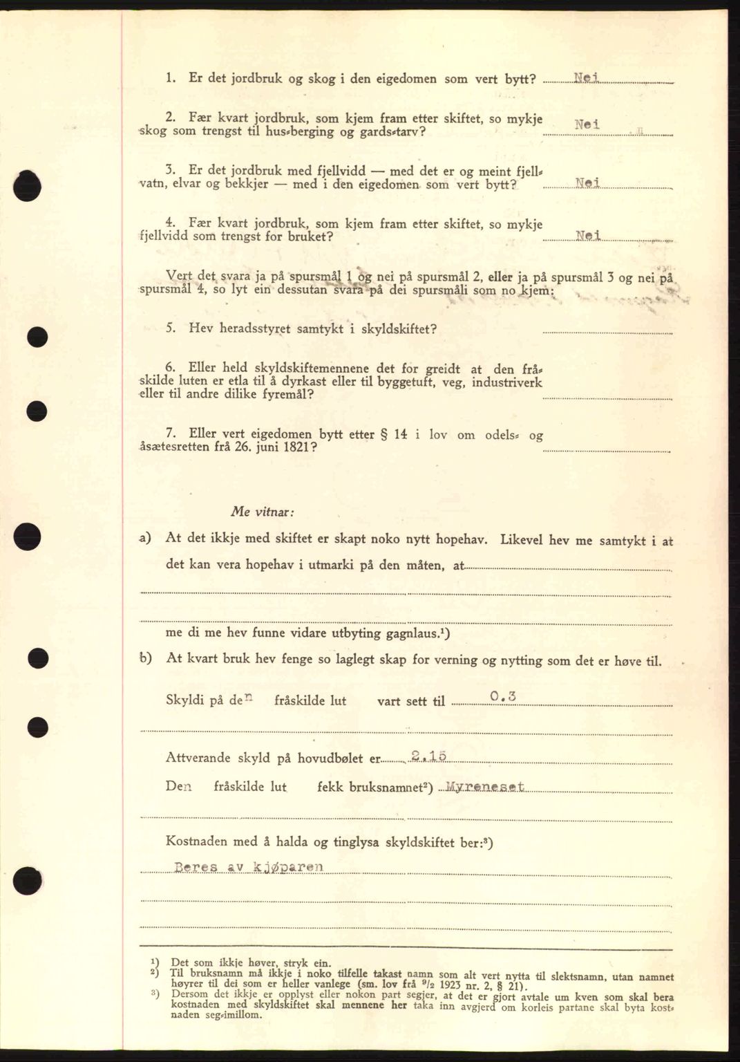 Nordre Sunnmøre sorenskriveri, SAT/A-0006/1/2/2C/2Ca: Mortgage book no. A11, 1941-1941, Diary no: : 1001/1941