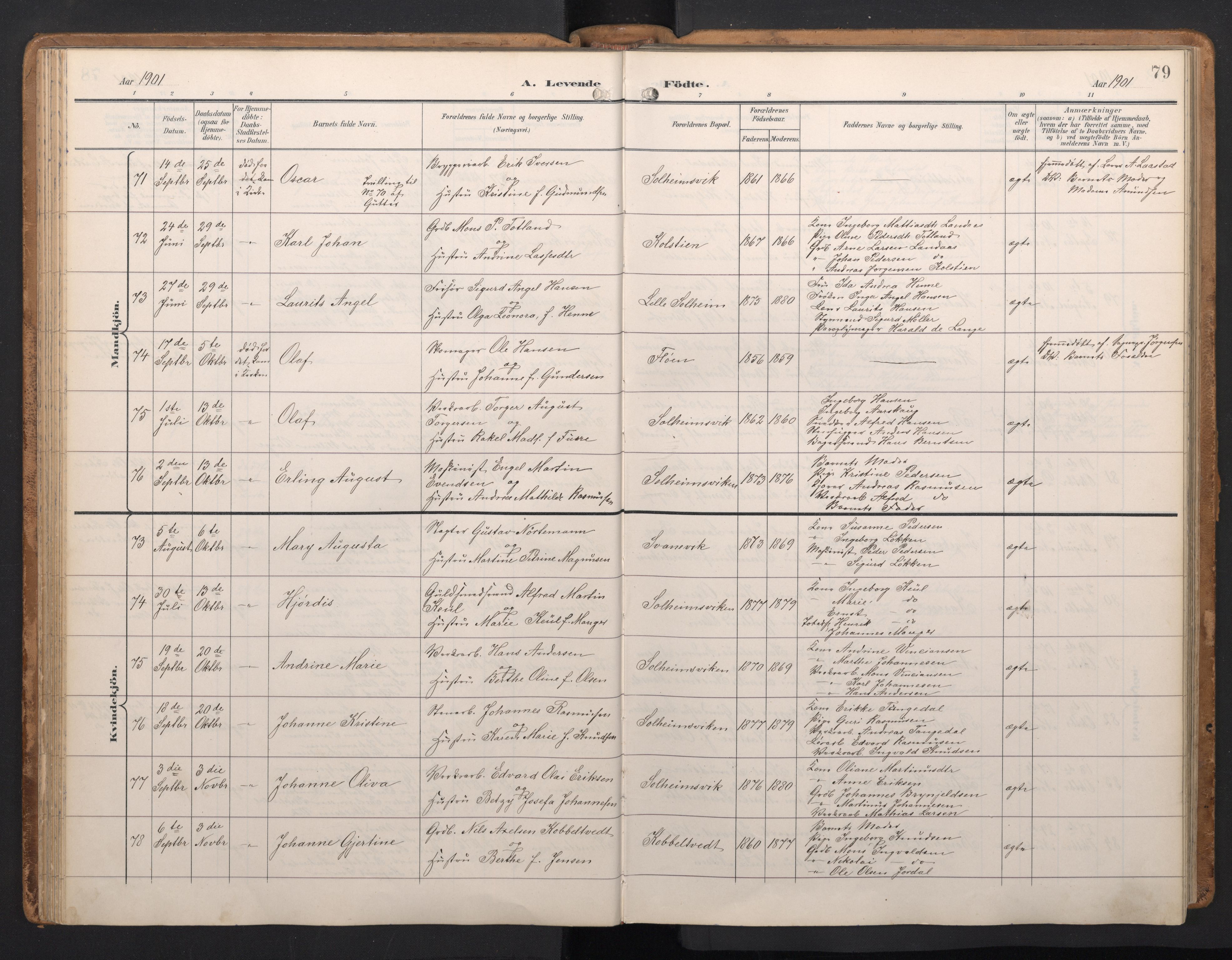 Årstad Sokneprestembete, AV/SAB-A-79301/H/Hab/L0002: Parish register (copy) no. A 2, 1896-1912, p. 78b-79a