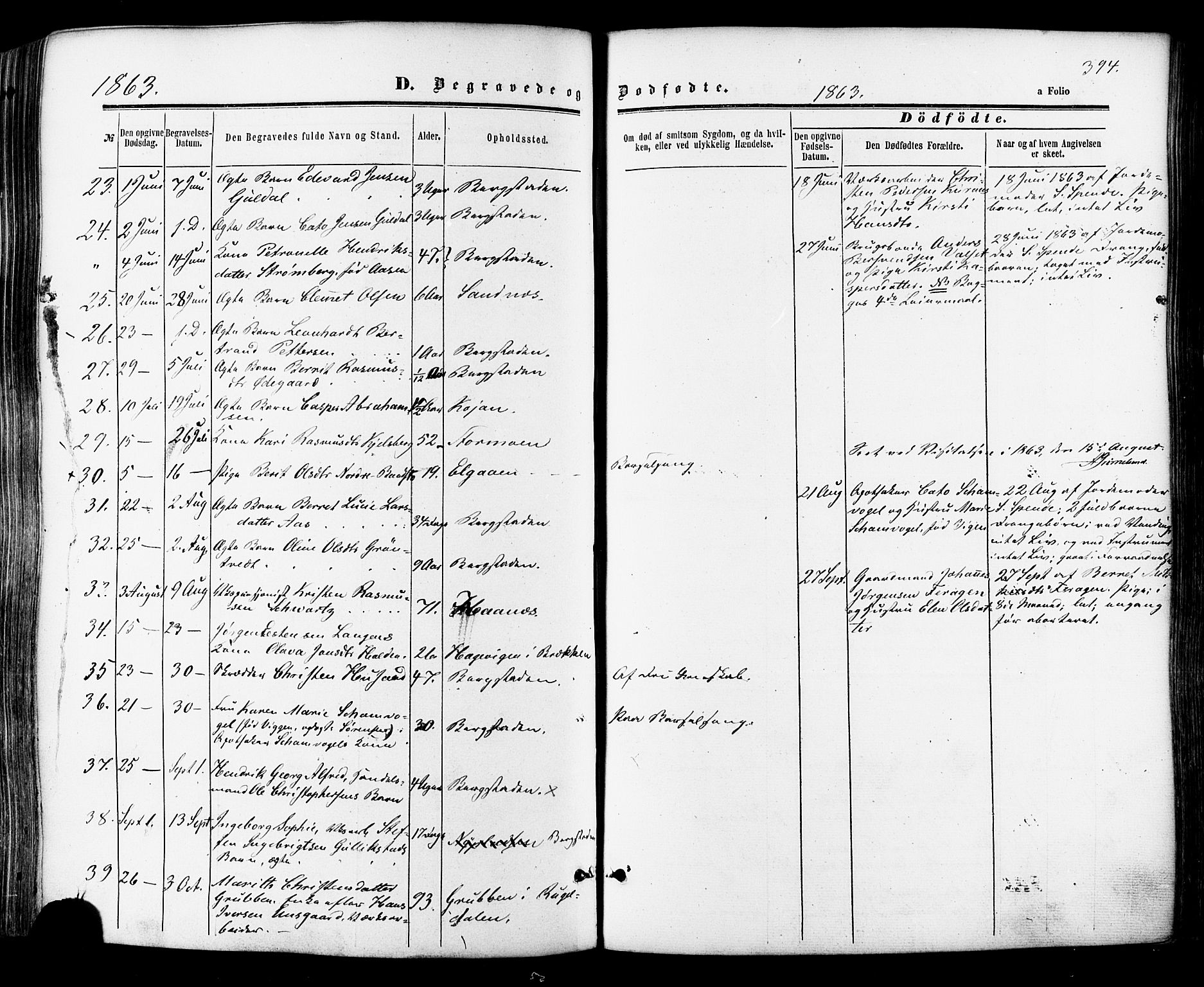 Ministerialprotokoller, klokkerbøker og fødselsregistre - Sør-Trøndelag, SAT/A-1456/681/L0932: Parish register (official) no. 681A10, 1860-1878, p. 394