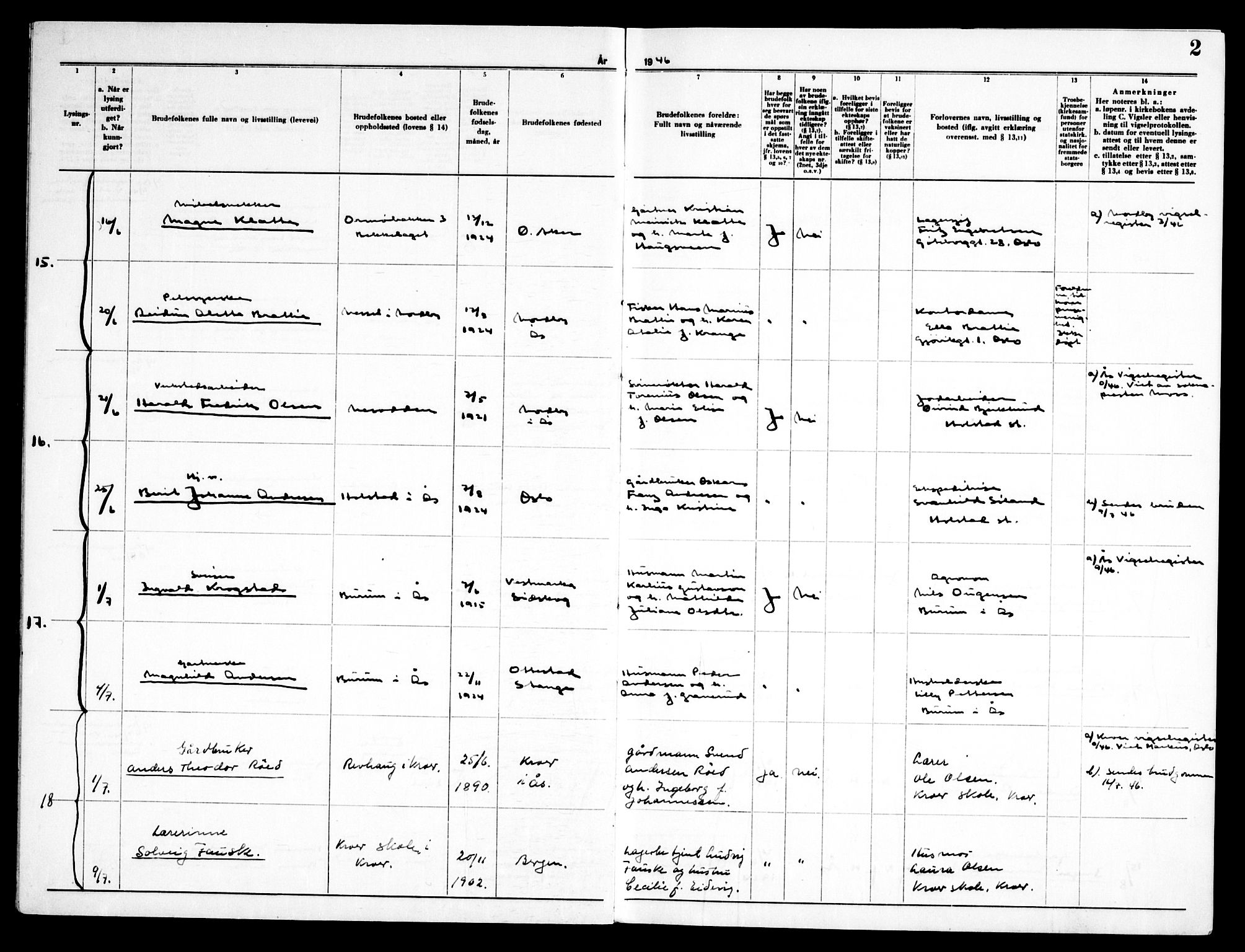 Ås prestekontor Kirkebøker, SAO/A-10894/H/Ha/L0002: Banns register no. 2, 1946-1955, p. 2