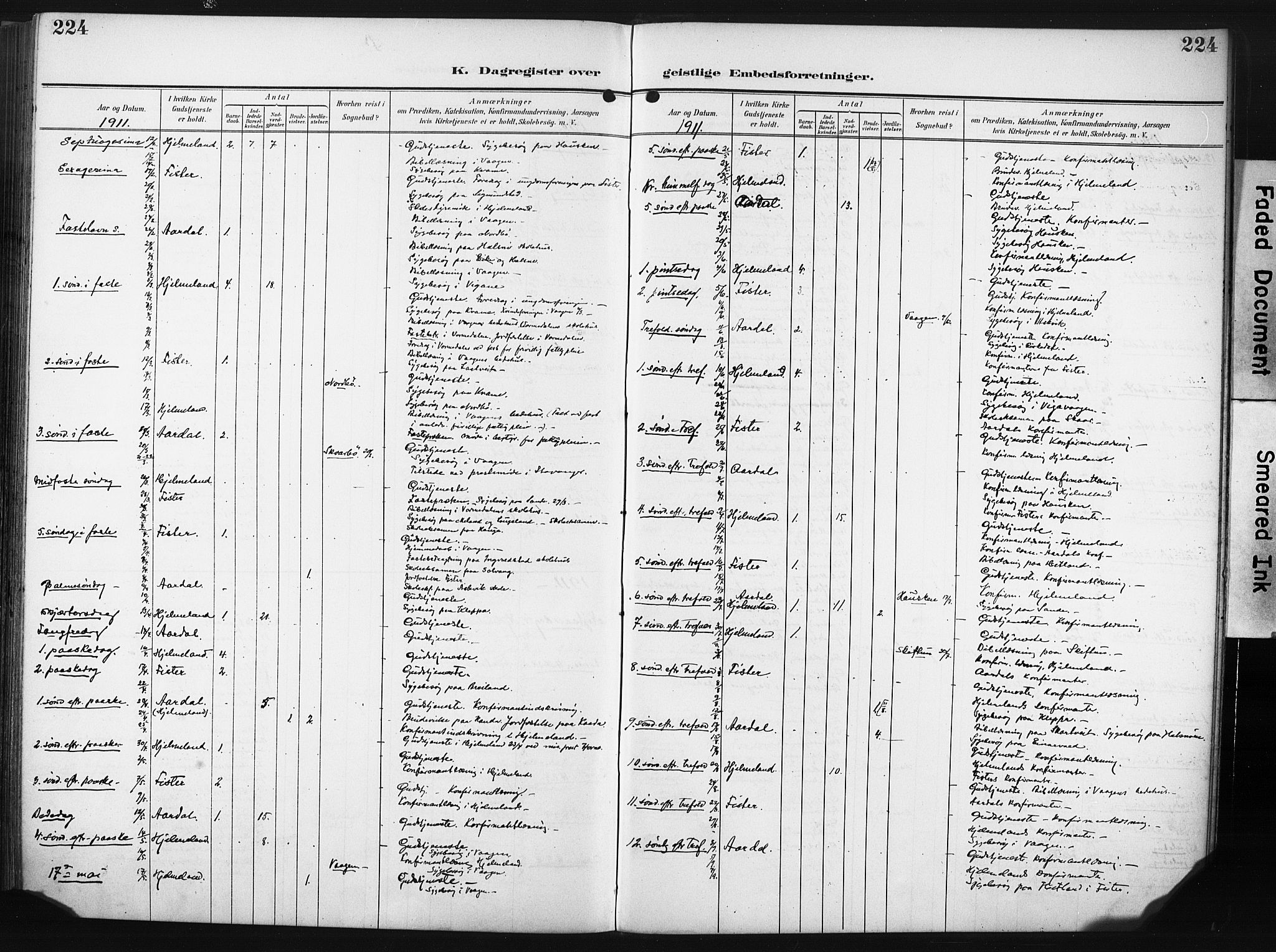 Hjelmeland sokneprestkontor, AV/SAST-A-101843/02/A/L0002: Parish register (official) no. A 17, 1901-1916, p. 224