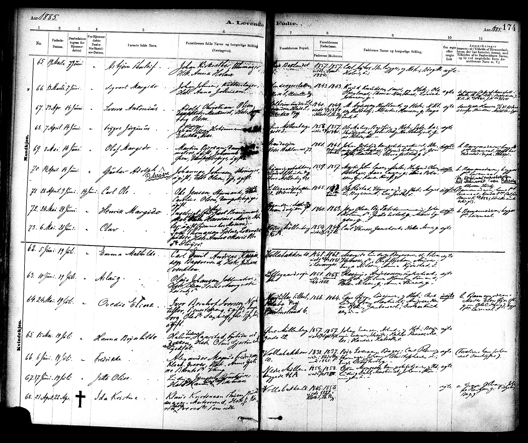 Ministerialprotokoller, klokkerbøker og fødselsregistre - Sør-Trøndelag, SAT/A-1456/604/L0188: Parish register (official) no. 604A09, 1878-1892, p. 174