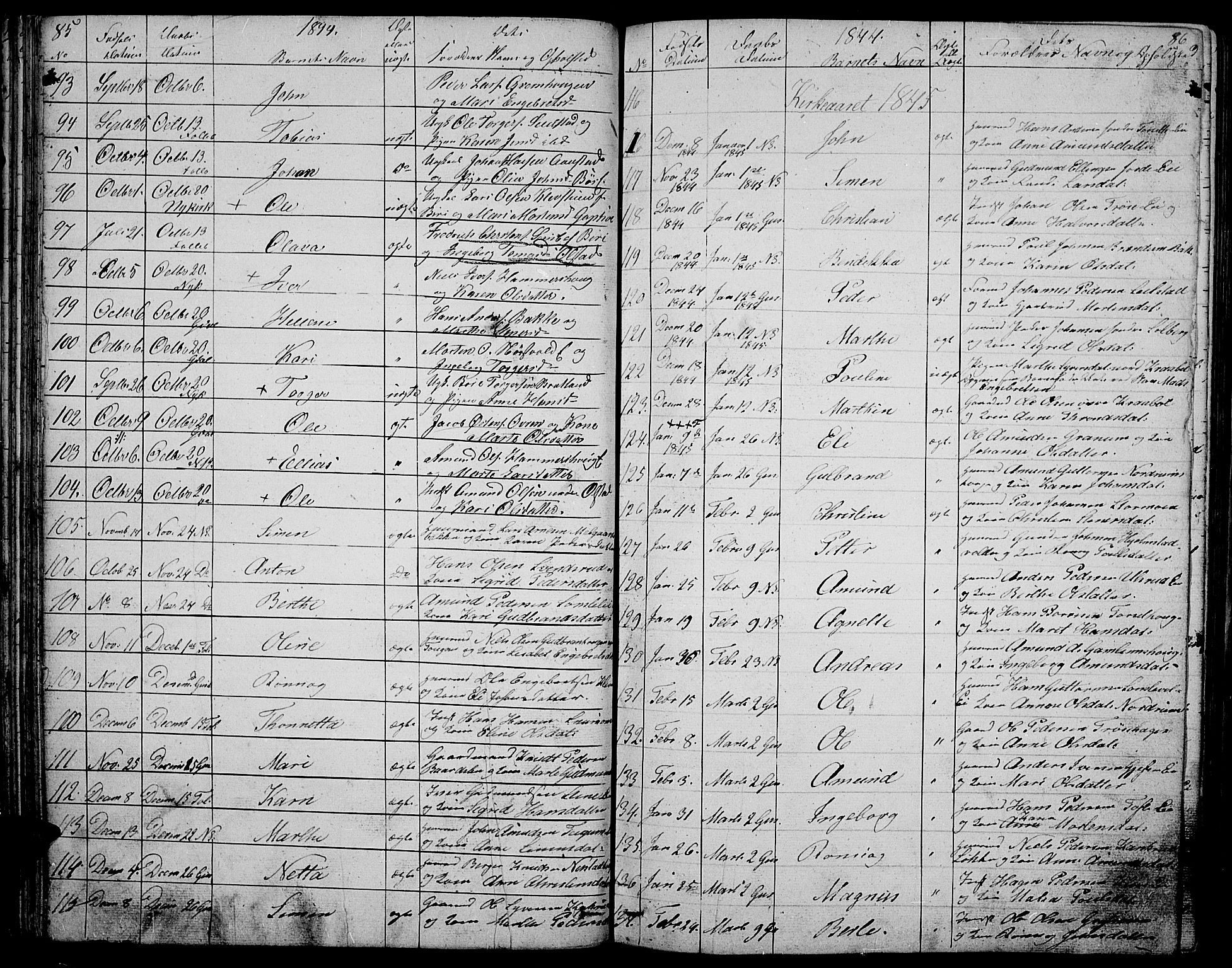 Gausdal prestekontor, SAH/PREST-090/H/Ha/Hab/L0003: Parish register (copy) no. 3, 1829-1864, p. 85-86
