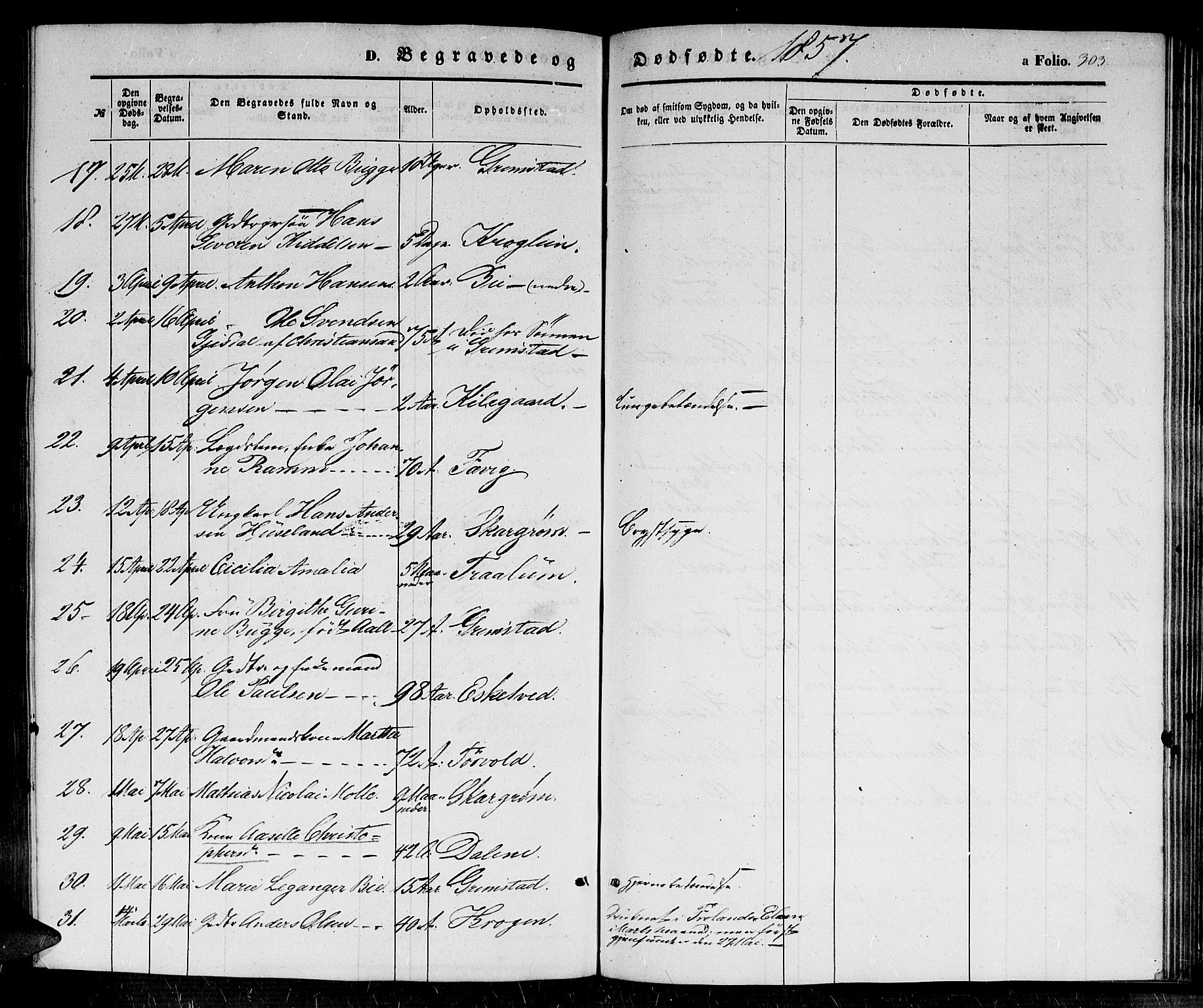 Fjære sokneprestkontor, SAK/1111-0011/F/Fb/L0008: Parish register (copy) no. B 8, 1854-1867, p. 303