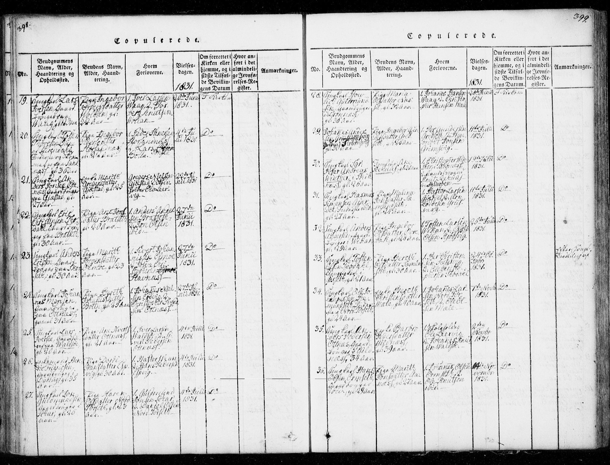 Ministerialprotokoller, klokkerbøker og fødselsregistre - Møre og Romsdal, AV/SAT-A-1454/578/L0903: Parish register (official) no. 578A02, 1819-1838, p. 398-399