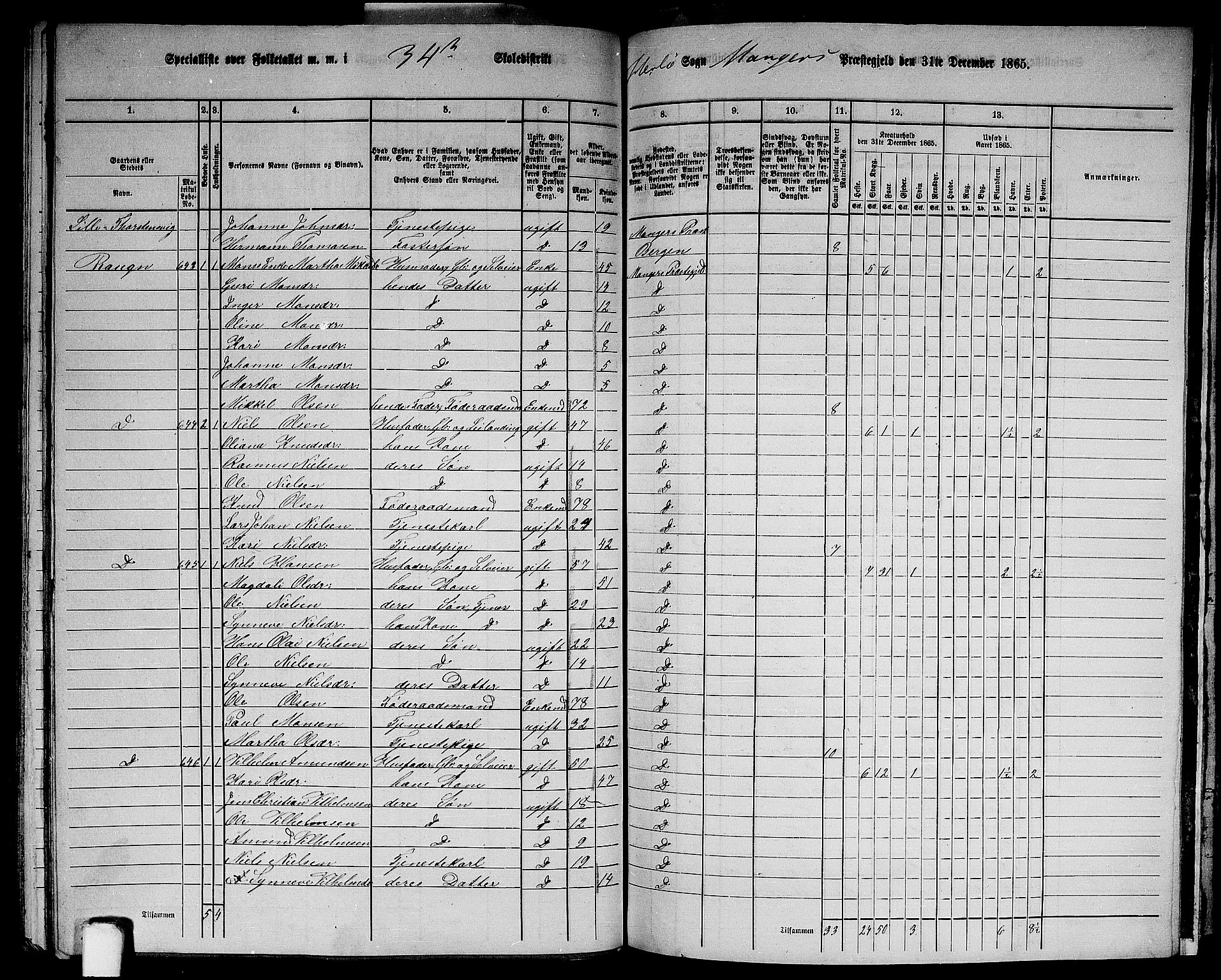 RA, 1865 census for Manger, 1865, p. 183