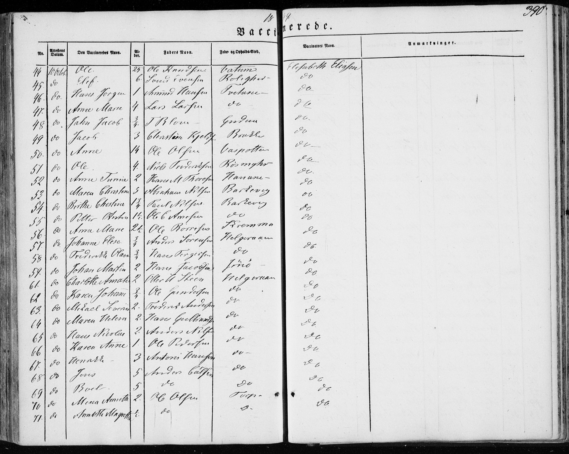 Brunlanes kirkebøker, AV/SAKO-A-342/F/Fa/L0004: Parish register (official) no. I 4, 1846-1862, p. 390