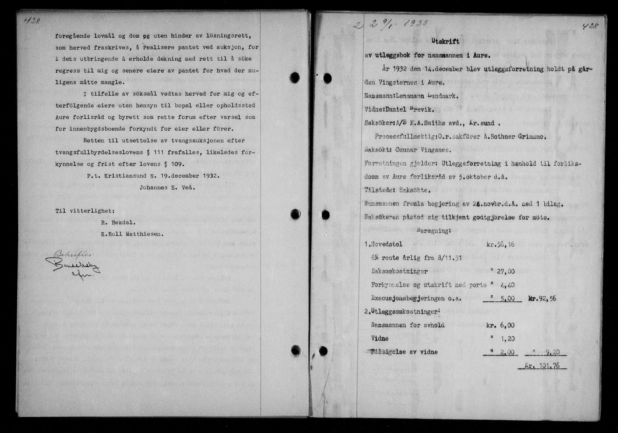 Nordmøre sorenskriveri, AV/SAT-A-4132/1/2/2Ca/L0076: Mortgage book no. 66, 1932-1933, Deed date: 09.01.1933