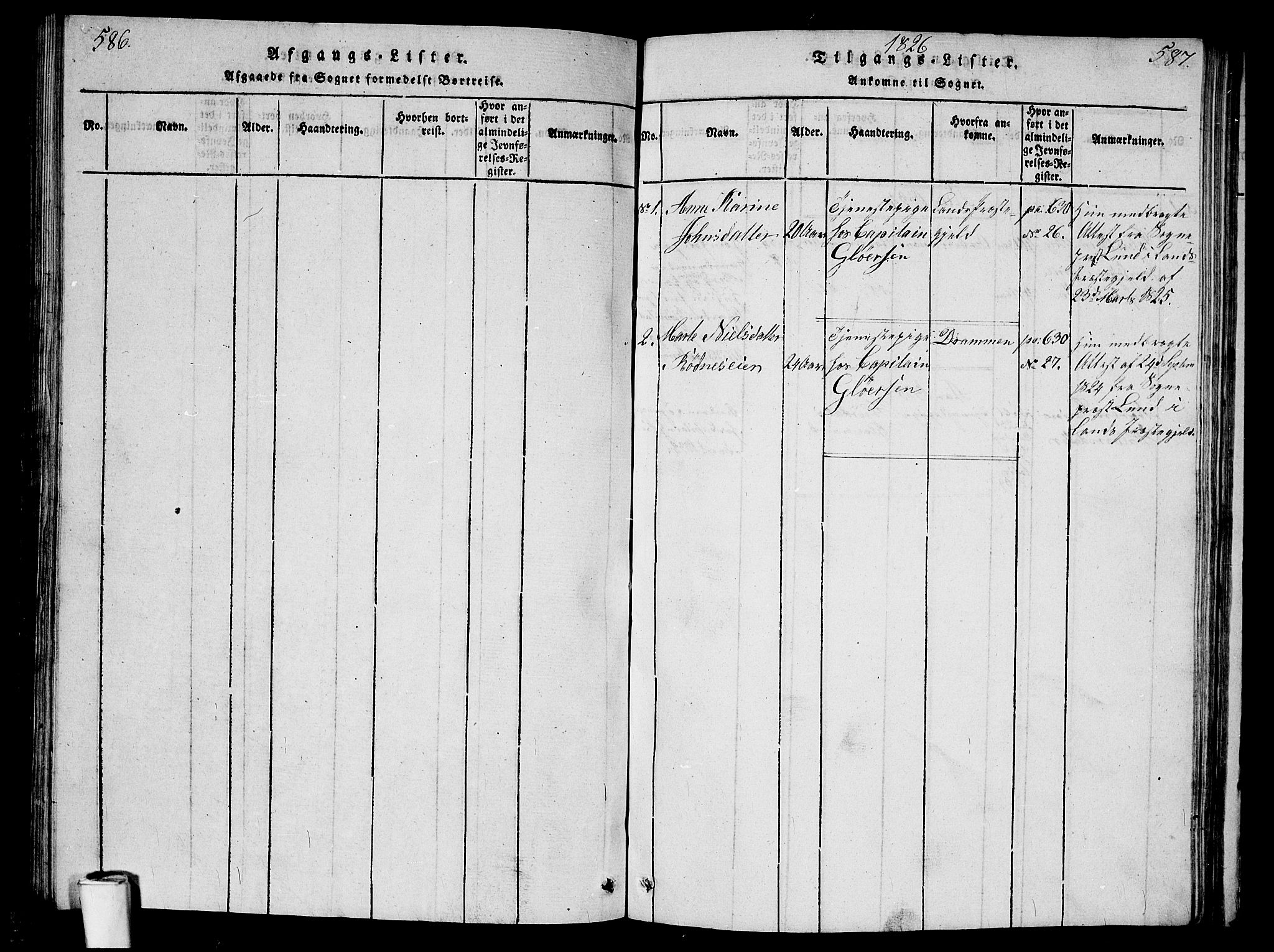 Kristiania tukthusprest Kirkebøker, SAO/A-10881/G/Ga/L0001: Parish register (copy) no. 1, 1818-1857, p. 586-587