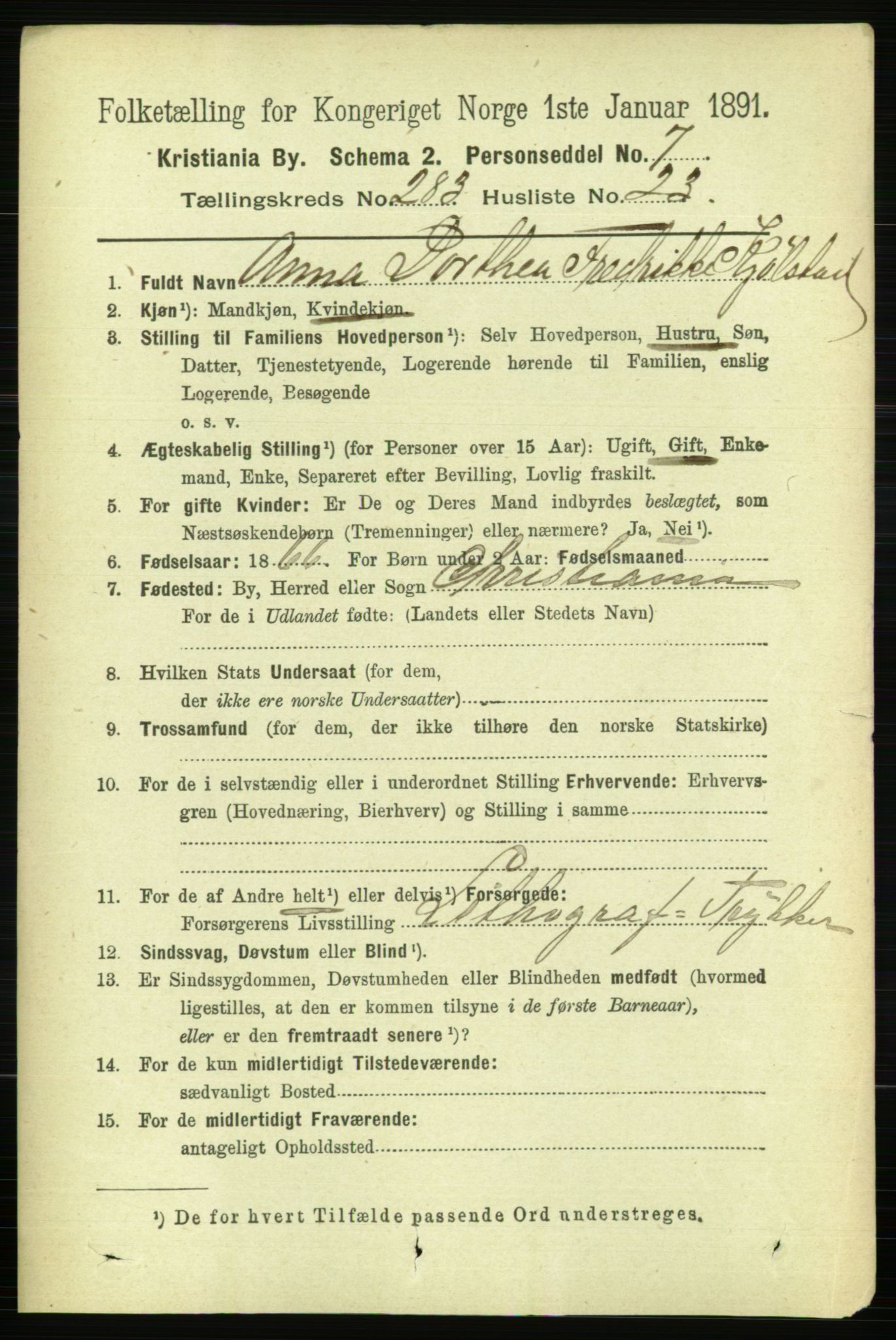 RA, 1891 census for 0301 Kristiania, 1891, p. 173444