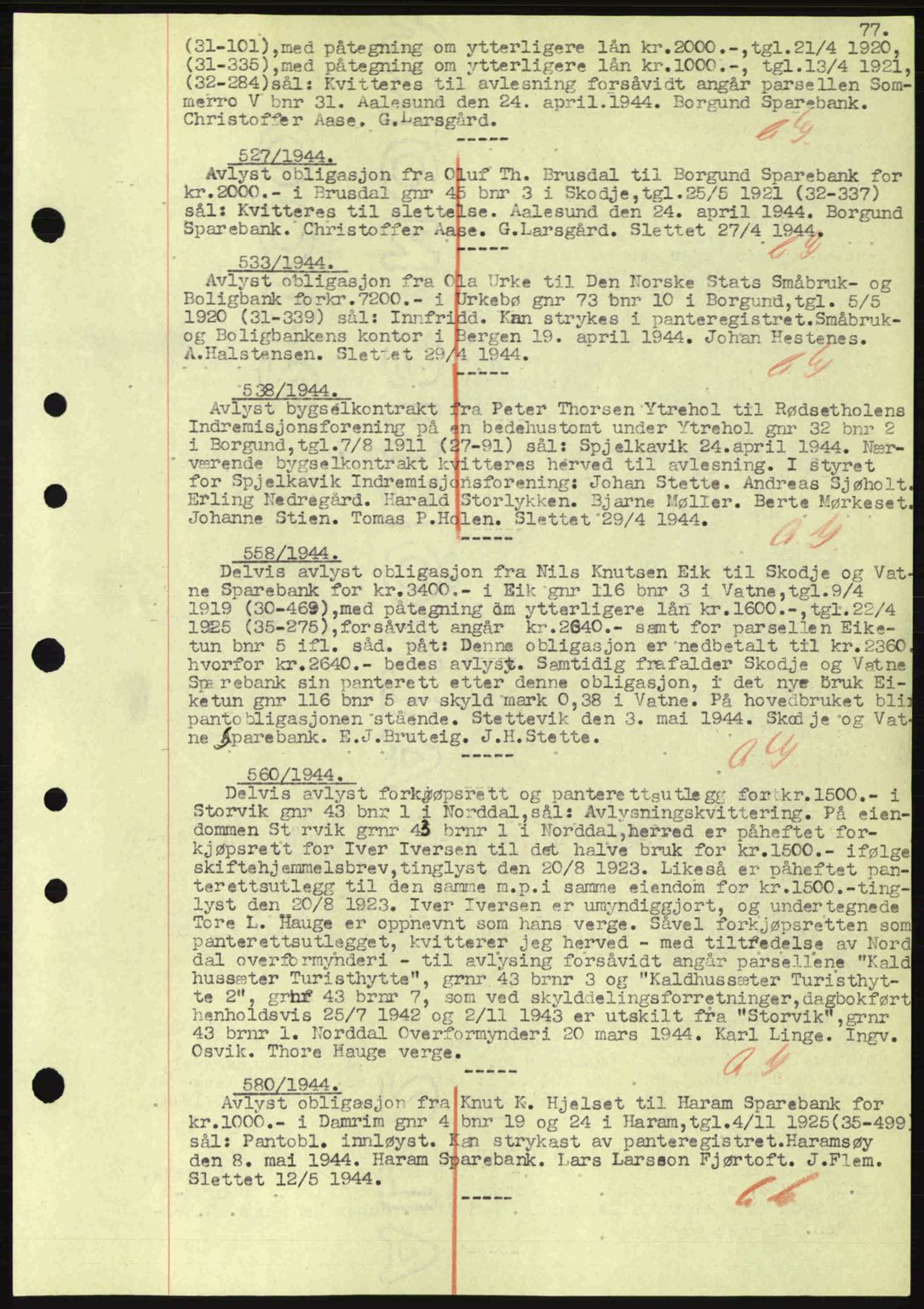 Nordre Sunnmøre sorenskriveri, SAT/A-0006/1/2/2C/2Ca: Mortgage book no. B1-6, 1938-1942, Diary no: : 527/1944