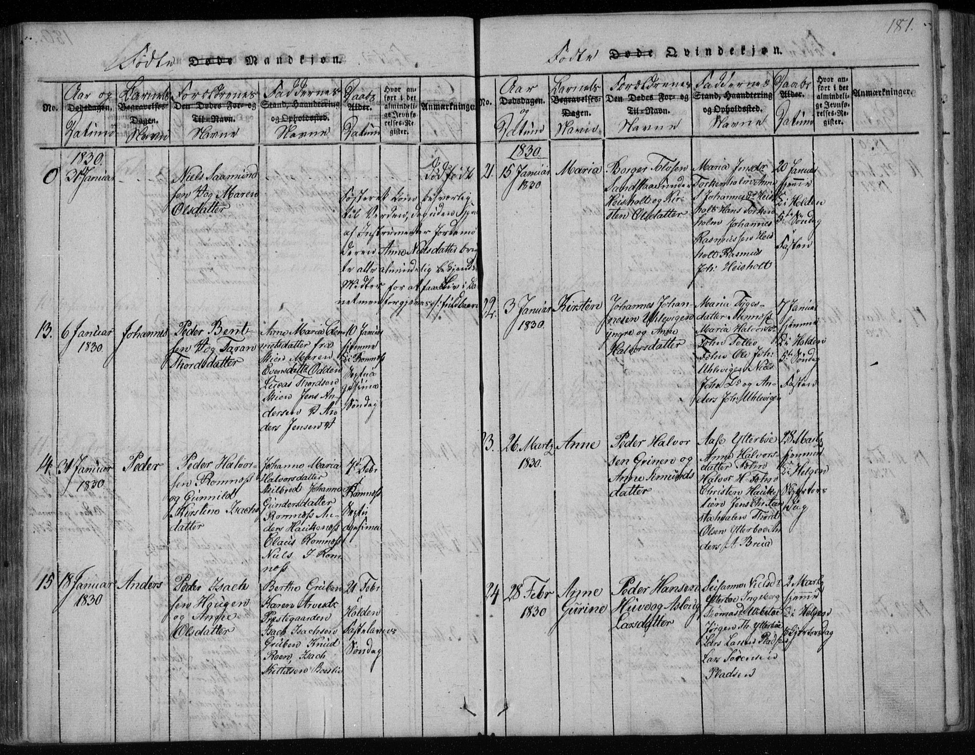 Holla kirkebøker, SAKO/A-272/F/Fa/L0003: Parish register (official) no. 3, 1815-1830, p. 181