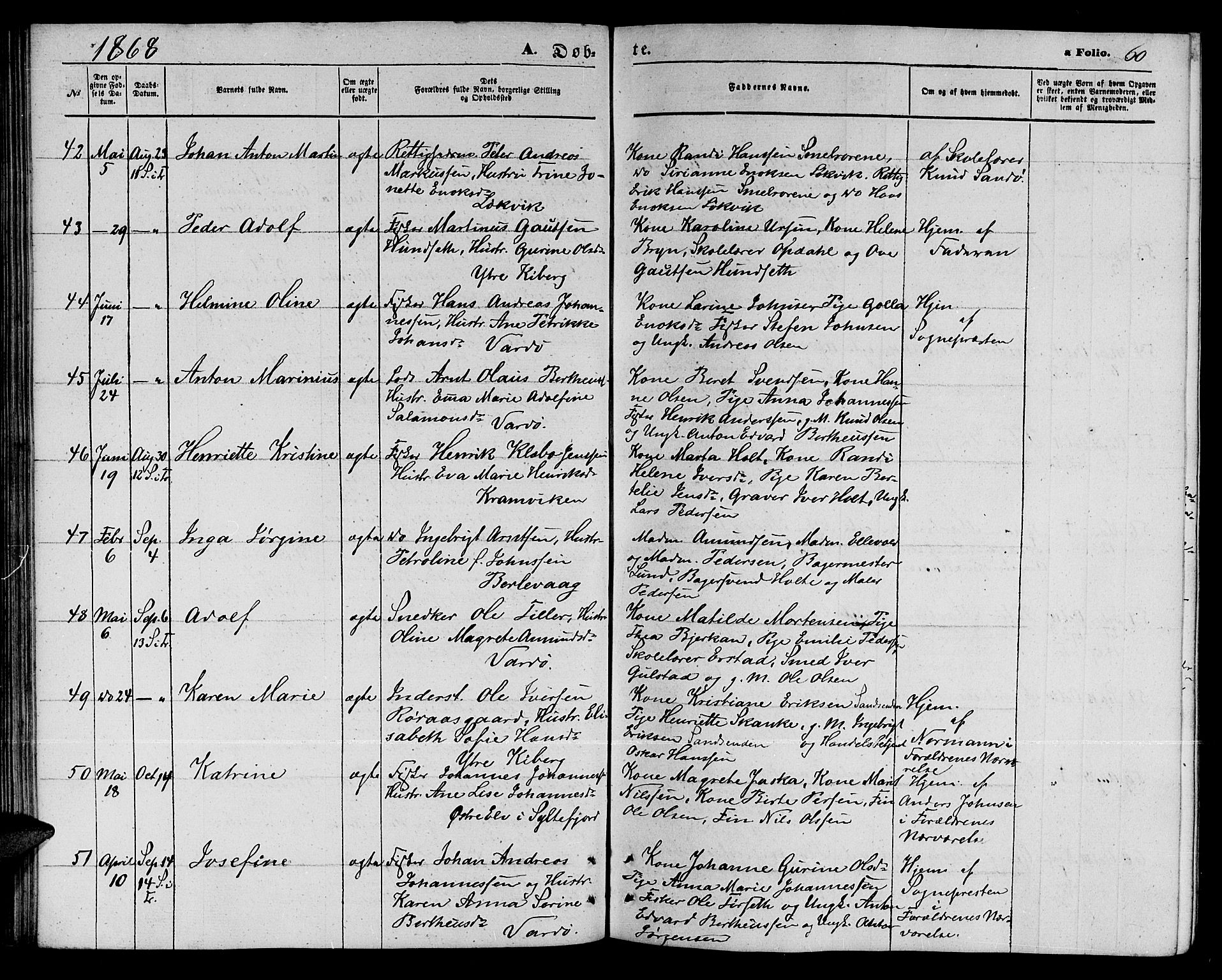 Vardø sokneprestkontor, AV/SATØ-S-1332/H/Hb/L0002klokker: Parish register (copy) no. 2, 1861-1870, p. 60