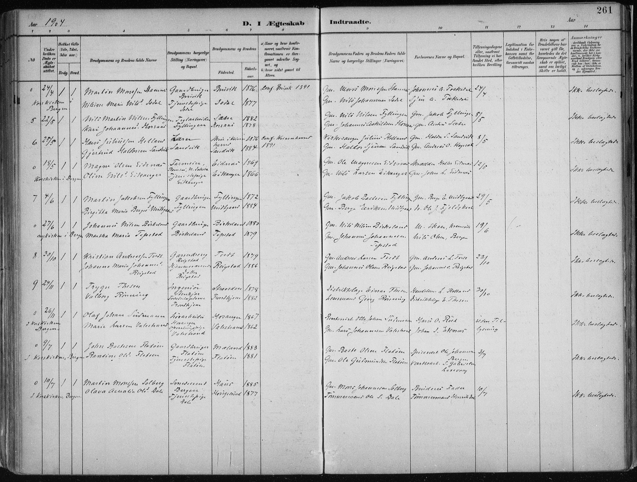 Hamre sokneprestembete, AV/SAB-A-75501/H/Ha/Haa/Haab/L0001: Parish register (official) no. B  1, 1882-1905, p. 261