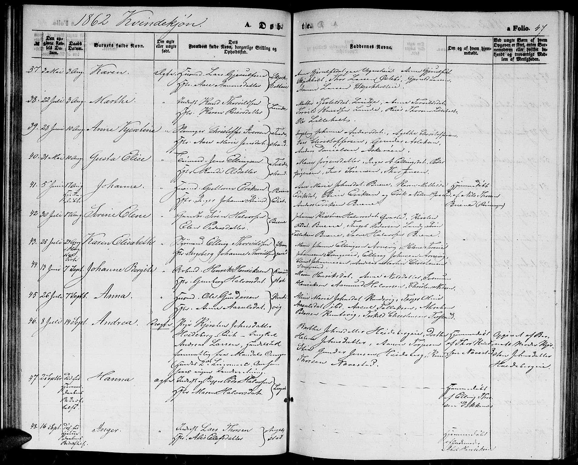 Holt sokneprestkontor, SAK/1111-0021/F/Fb/L0008: Parish register (copy) no. B 8, 1858-1871, p. 47