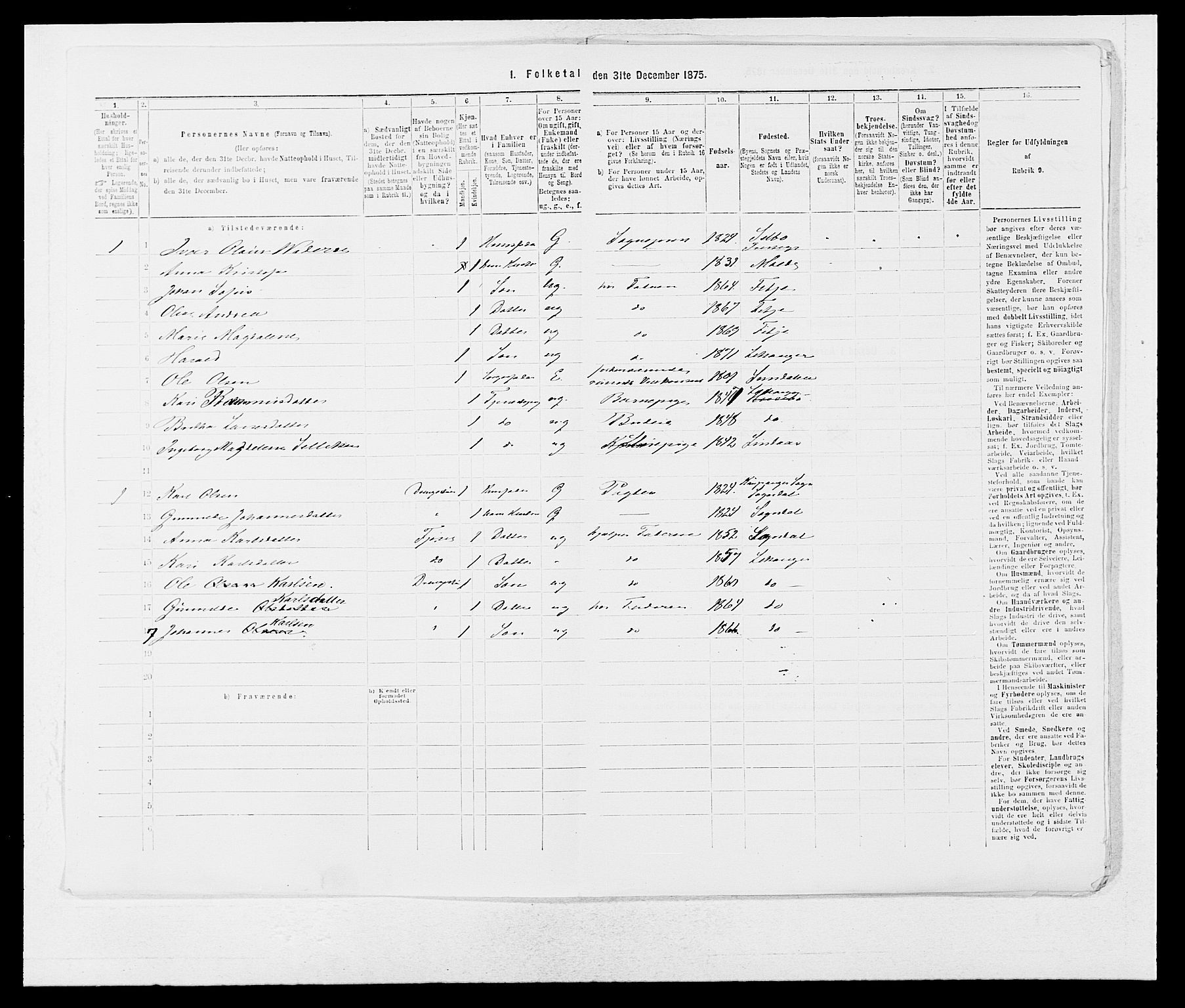 SAB, 1875 census for 1419P Leikanger, 1875, p. 198