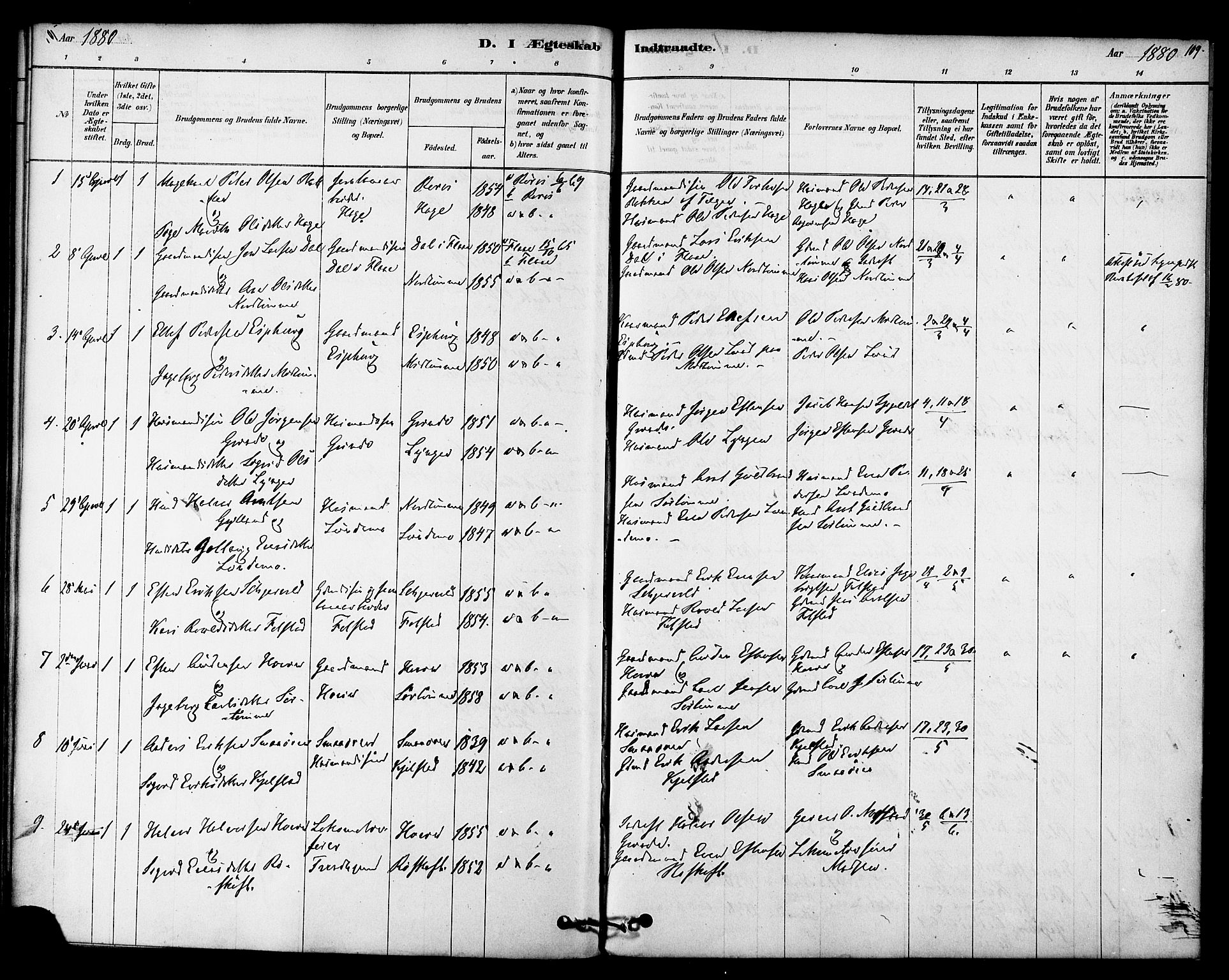 Ministerialprotokoller, klokkerbøker og fødselsregistre - Sør-Trøndelag, AV/SAT-A-1456/692/L1105: Parish register (official) no. 692A05, 1878-1890, p. 109