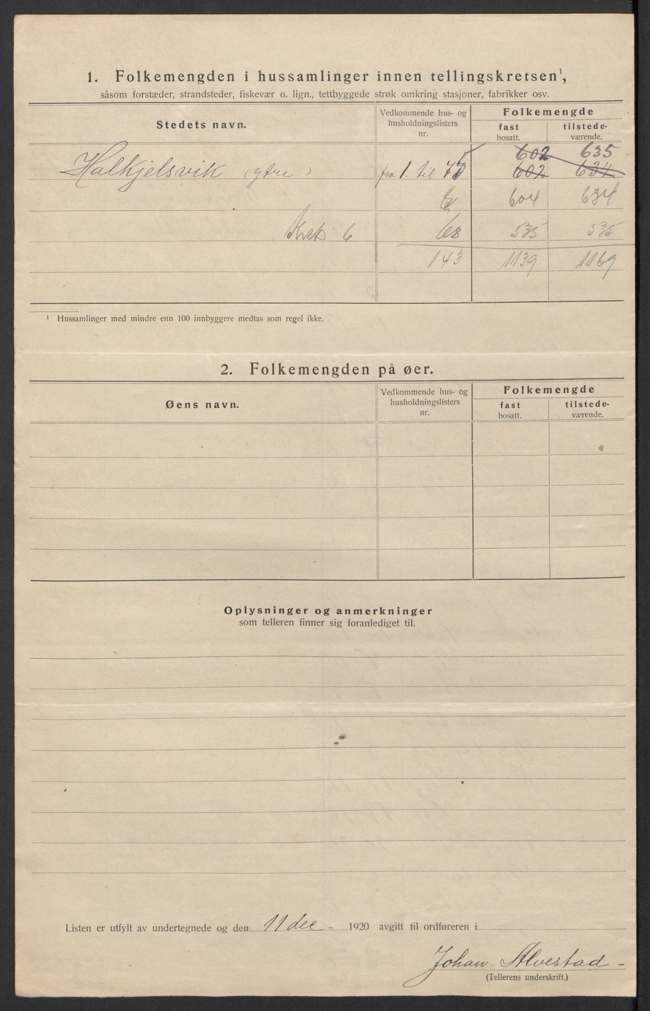 SAT, 1920 census for Volda, 1920, p. 20