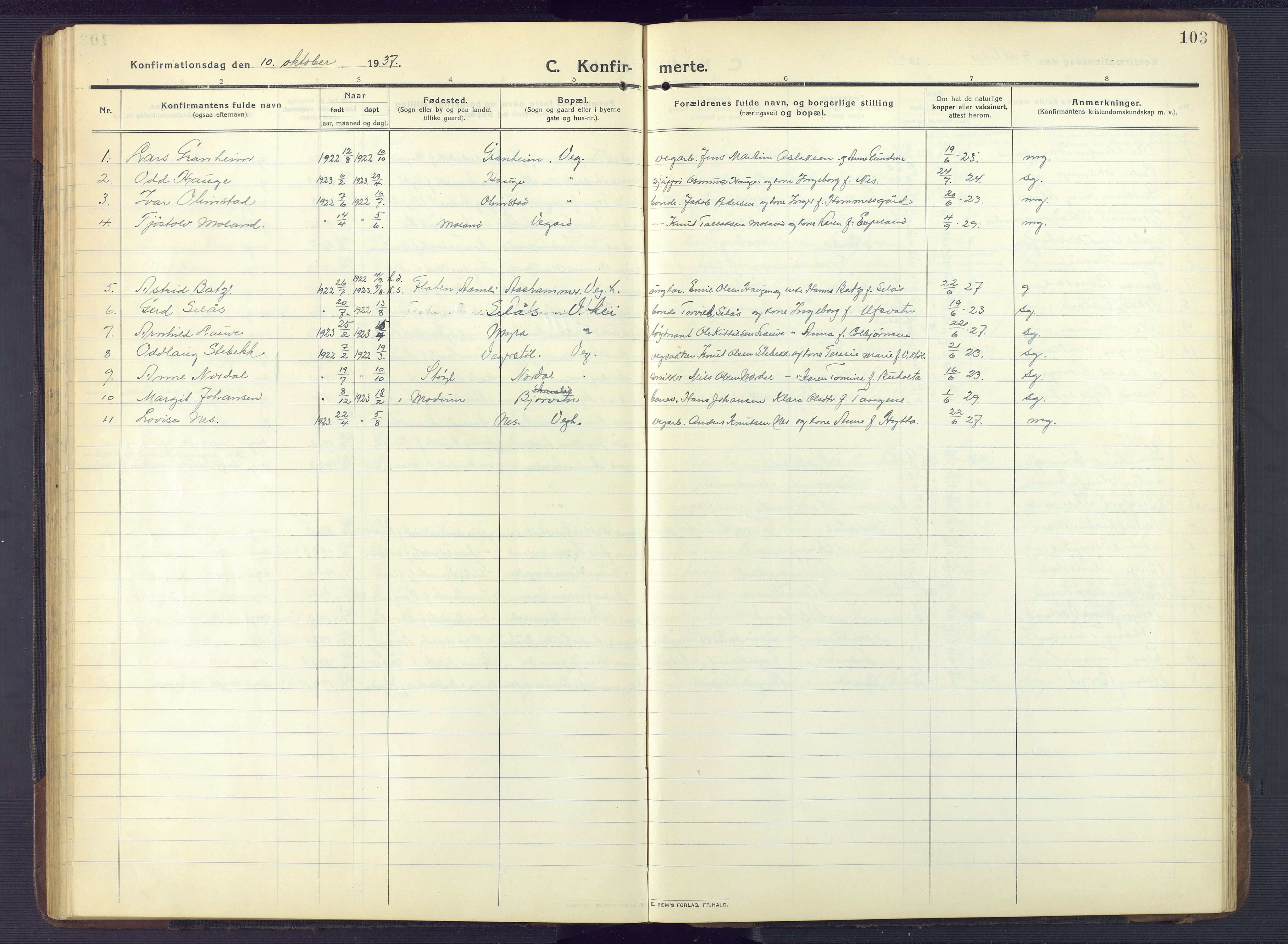 Gjerstad sokneprestkontor, AV/SAK-1111-0014/F/Fb/Fbb/L0005: Parish register (copy) no. B 5, 1911-1949, p. 103