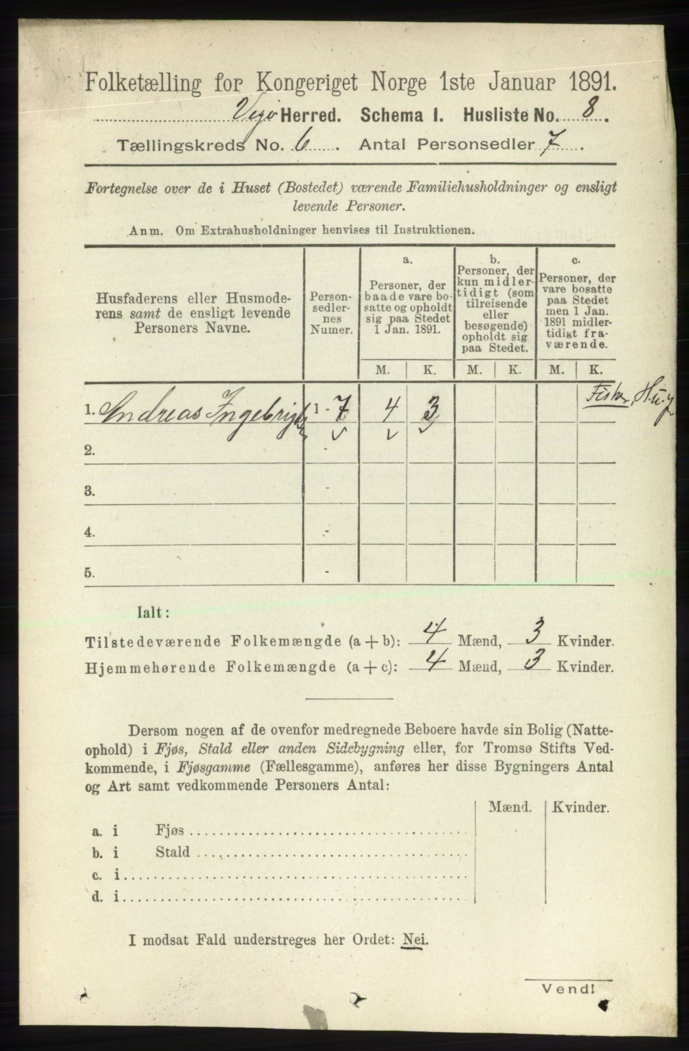 RA, 1891 census for 1815 Vega, 1891, p. 2531