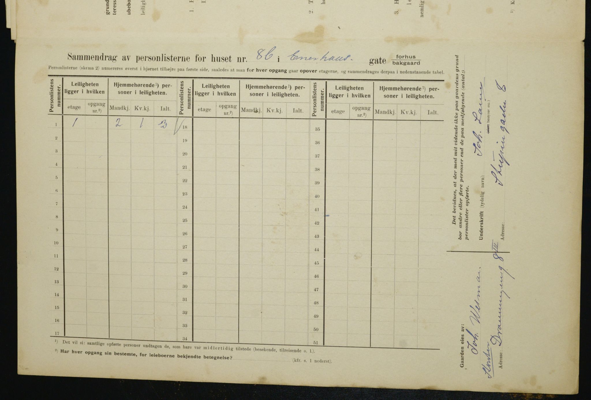 OBA, Municipal Census 1910 for Kristiania, 1910, p. 19744