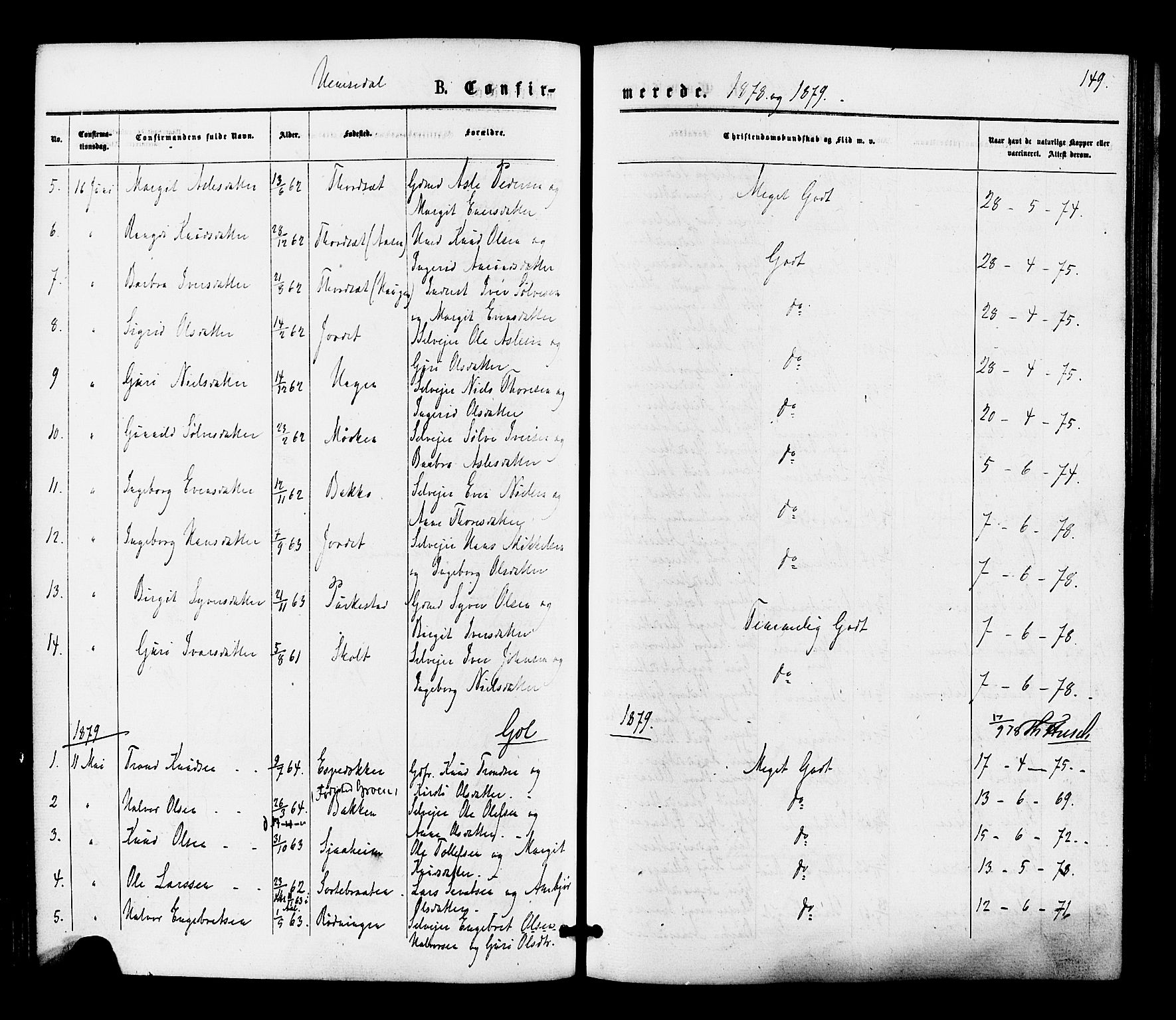 Gol kirkebøker, AV/SAKO-A-226/F/Fa/L0004: Parish register (official) no. I 4, 1876-1886, p. 149