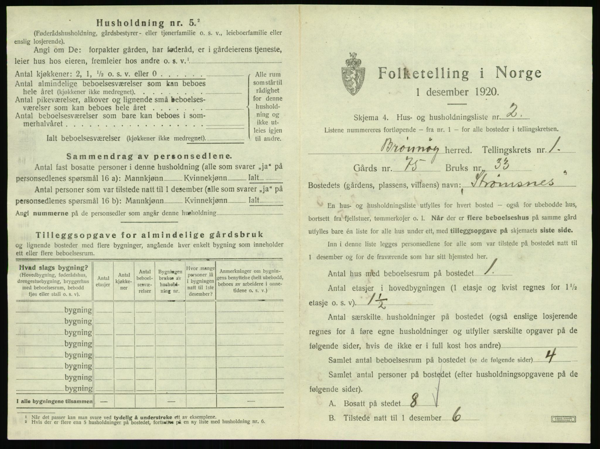 SAT, 1920 census for Brønnøy, 1920, p. 52