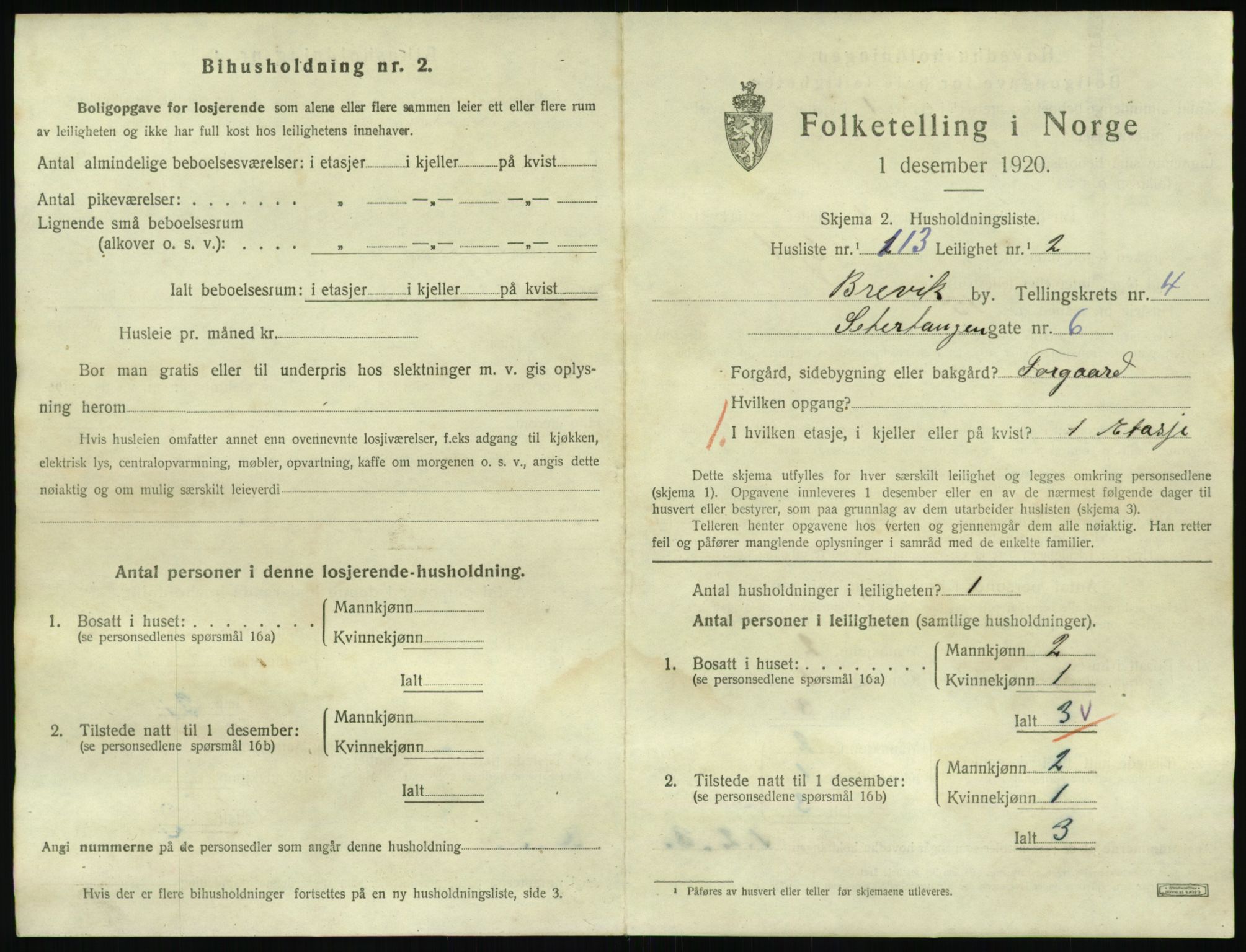 SAKO, 1920 census for Brevik, 1920, p. 2136