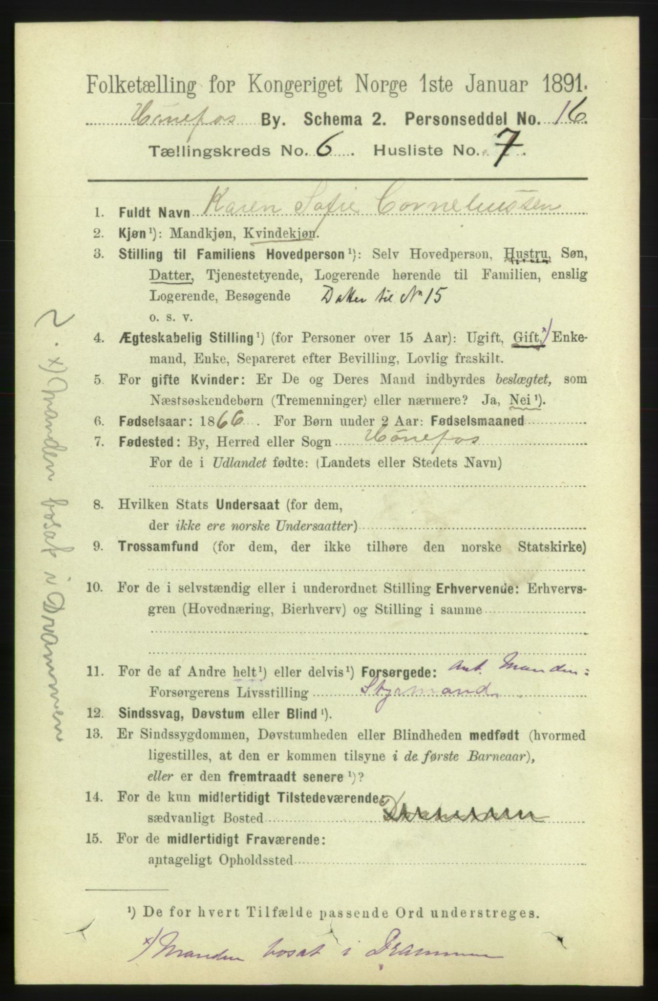 RA, 1891 census for 0601 Hønefoss, 1891, p. 1147