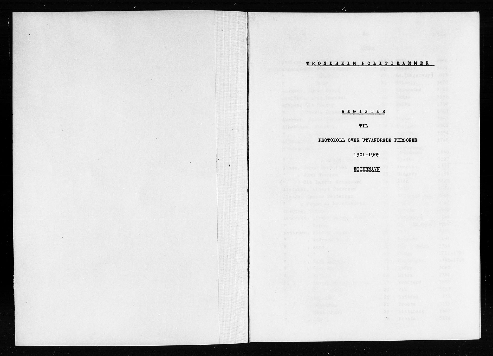 Trondheim politikammer, SAT/A-1887/1/32/L0019/0013: Registre til emigrantprotokollene / Etternavnsregister, 1901-1905