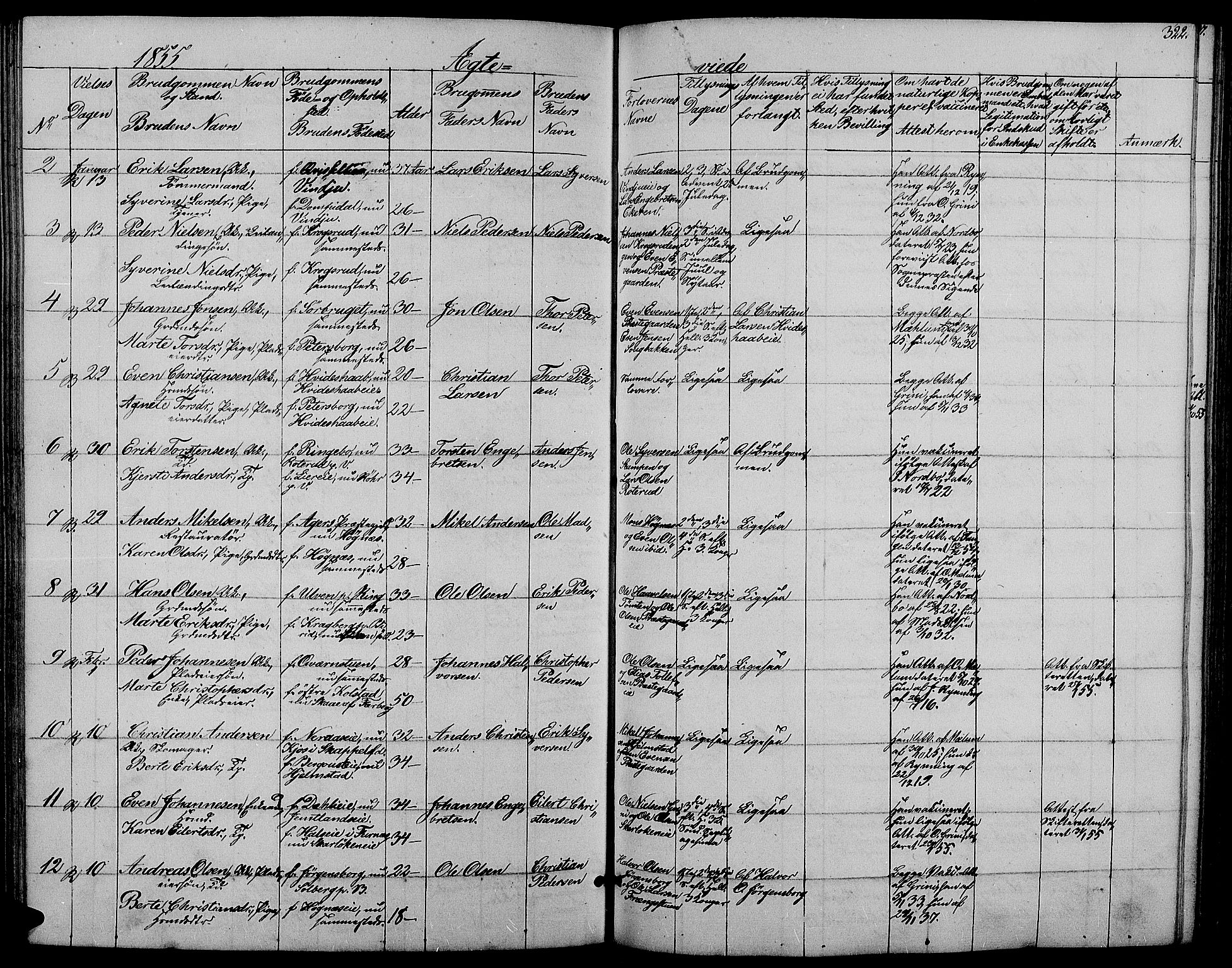 Ringsaker prestekontor, AV/SAH-PREST-014/L/La/L0006: Parish register (copy) no. 6, 1851-1860, p. 322