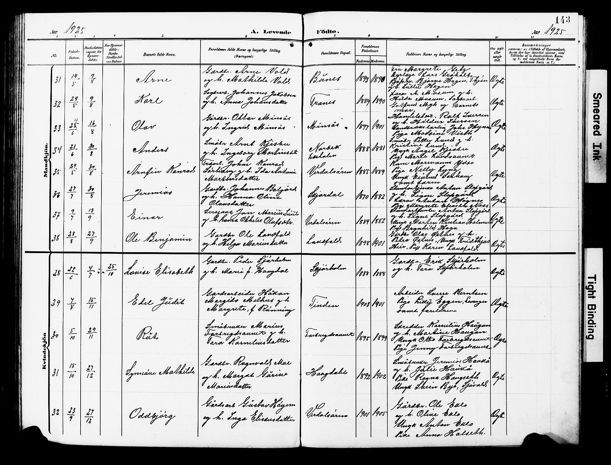 Ministerialprotokoller, klokkerbøker og fødselsregistre - Nord-Trøndelag, SAT/A-1458/723/L0258: Parish register (copy) no. 723C06, 1908-1927, p. 143