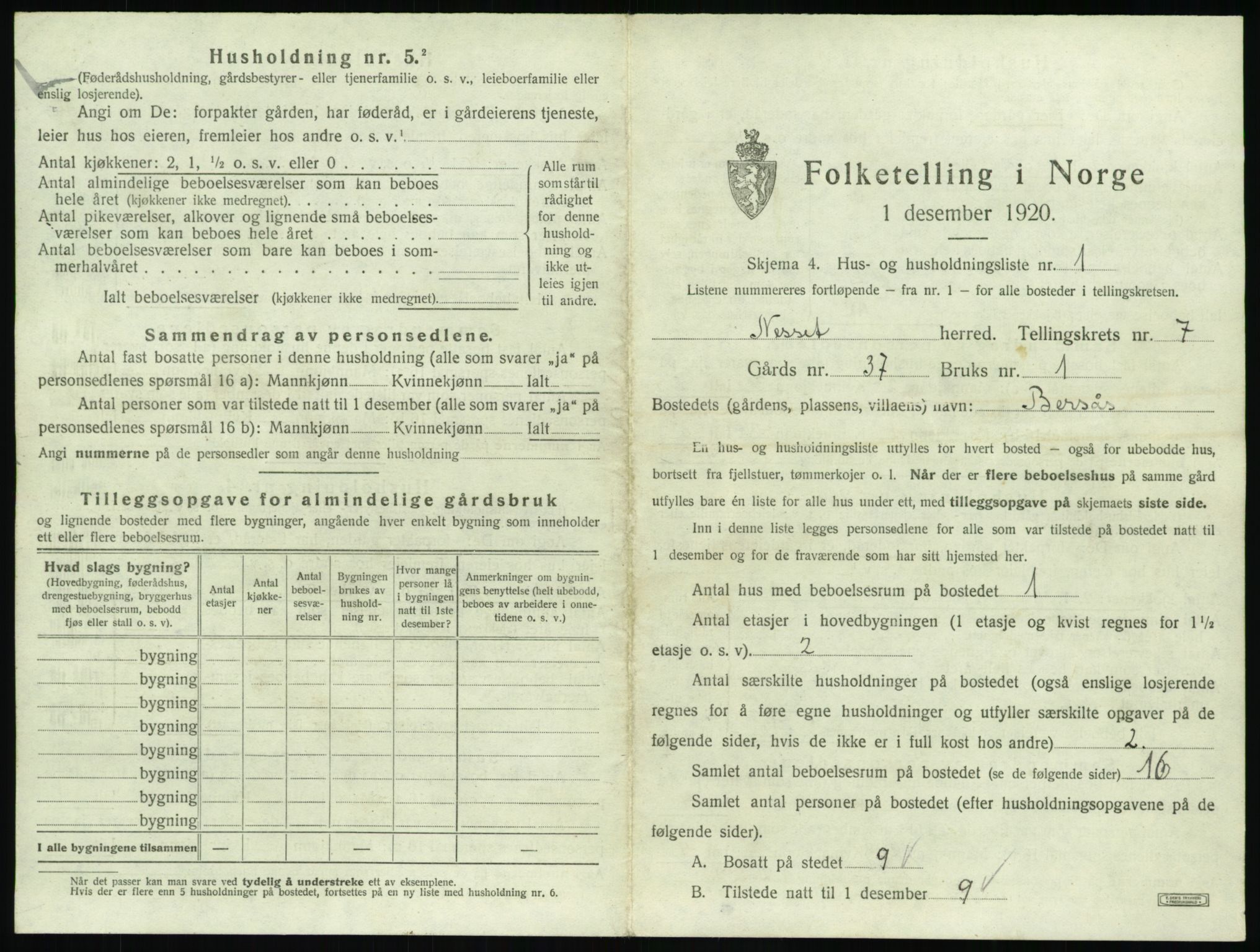 SAT, 1920 census for Nesset, 1920, p. 510