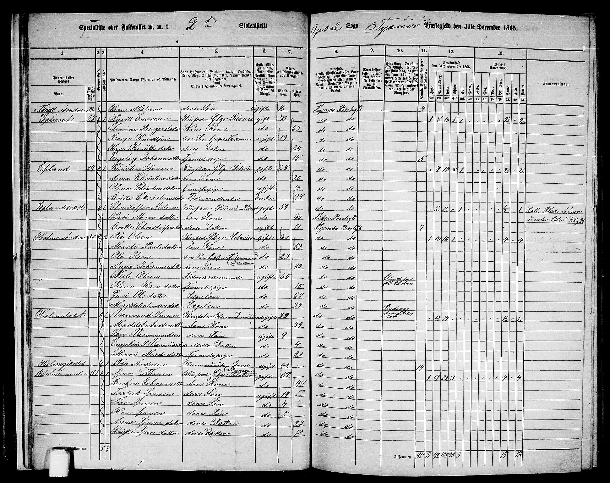 RA, 1865 census for Tysnes, 1865, p. 22