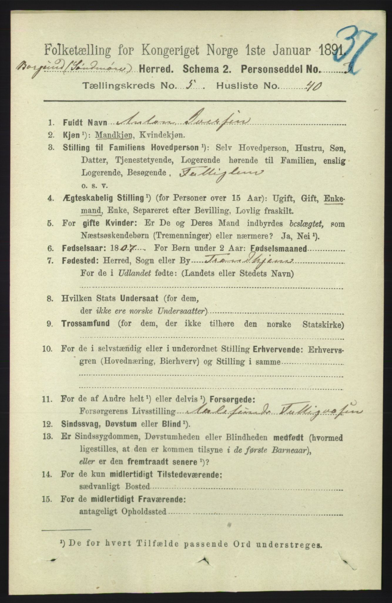 RA, 1891 census for 1531 Borgund, 1891, p. 1519