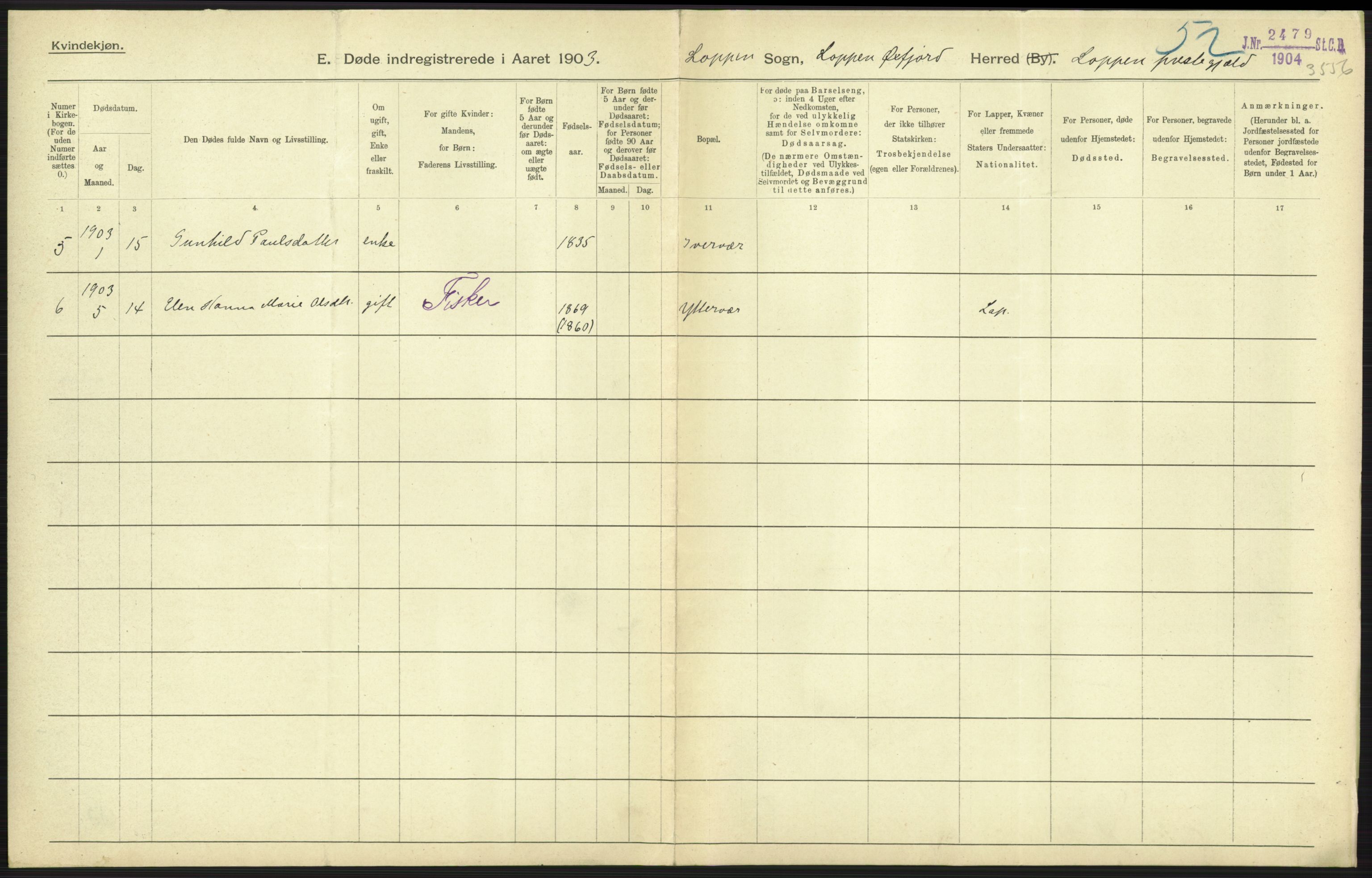 Statistisk sentralbyrå, Sosiodemografiske emner, Befolkning, AV/RA-S-2228/D/Df/Dfa/Dfaa/L0022: Finnmarkens amt: Fødte, gifte, døde., 1903, p. 225