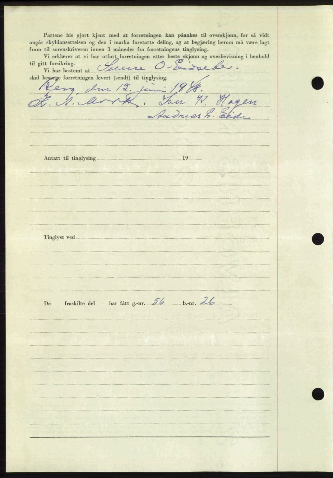 Romsdal sorenskriveri, AV/SAT-A-4149/1/2/2C: Mortgage book no. A26, 1948-1948, Diary no: : 1514/1948