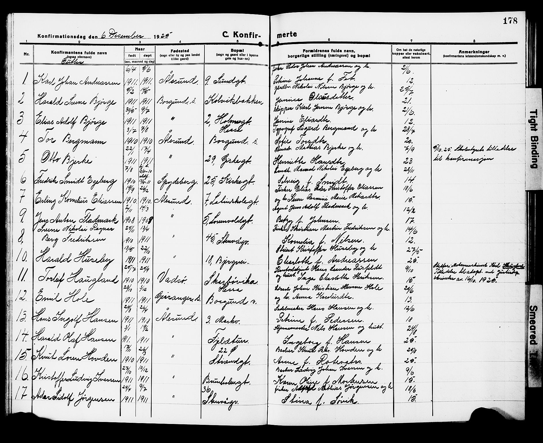 Ministerialprotokoller, klokkerbøker og fødselsregistre - Møre og Romsdal, AV/SAT-A-1454/529/L0472: Parish register (copy) no. 529C09, 1917-1929, p. 178